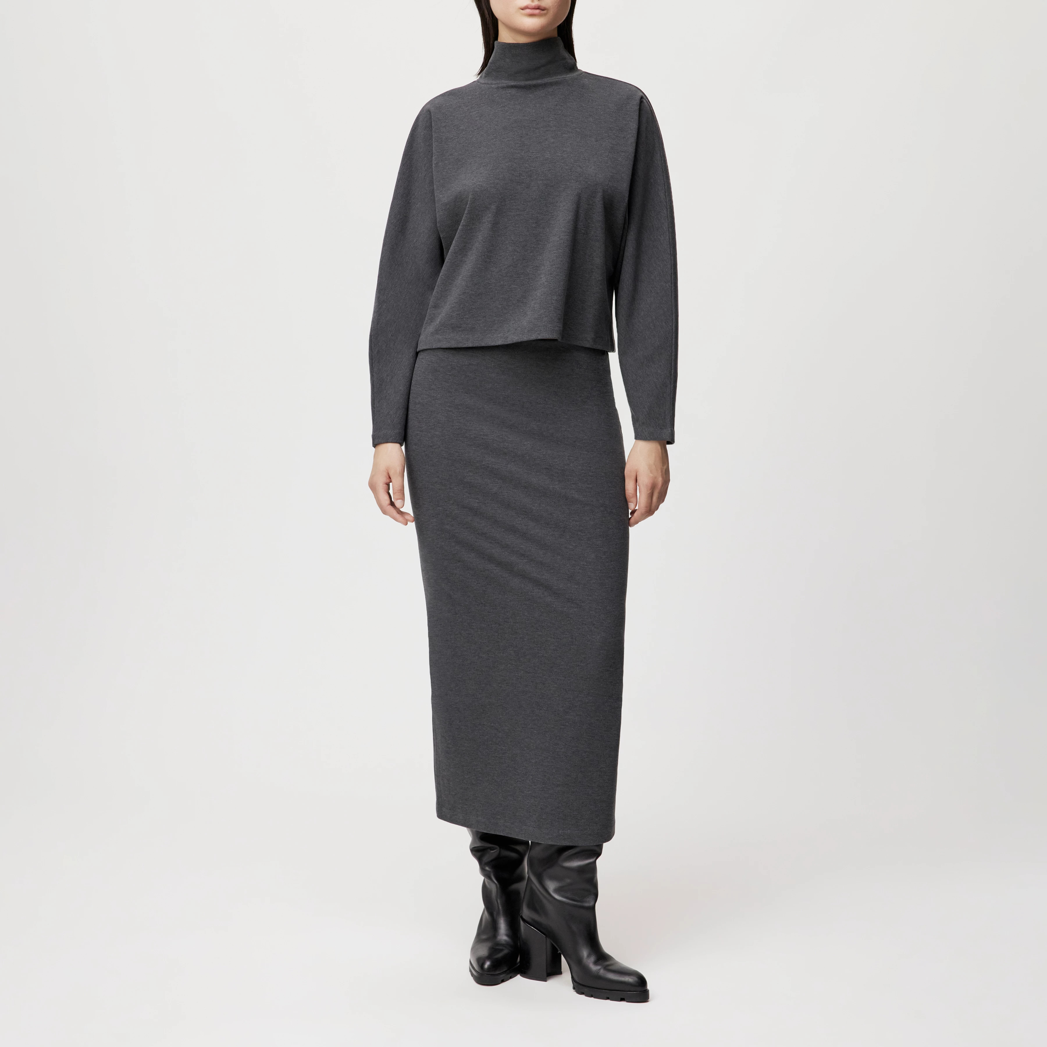 VONICA - Schmaler Rock in Lyocell-Mix mit Wolloptik - Damen - grau - Ganzkörper-Frontansicht