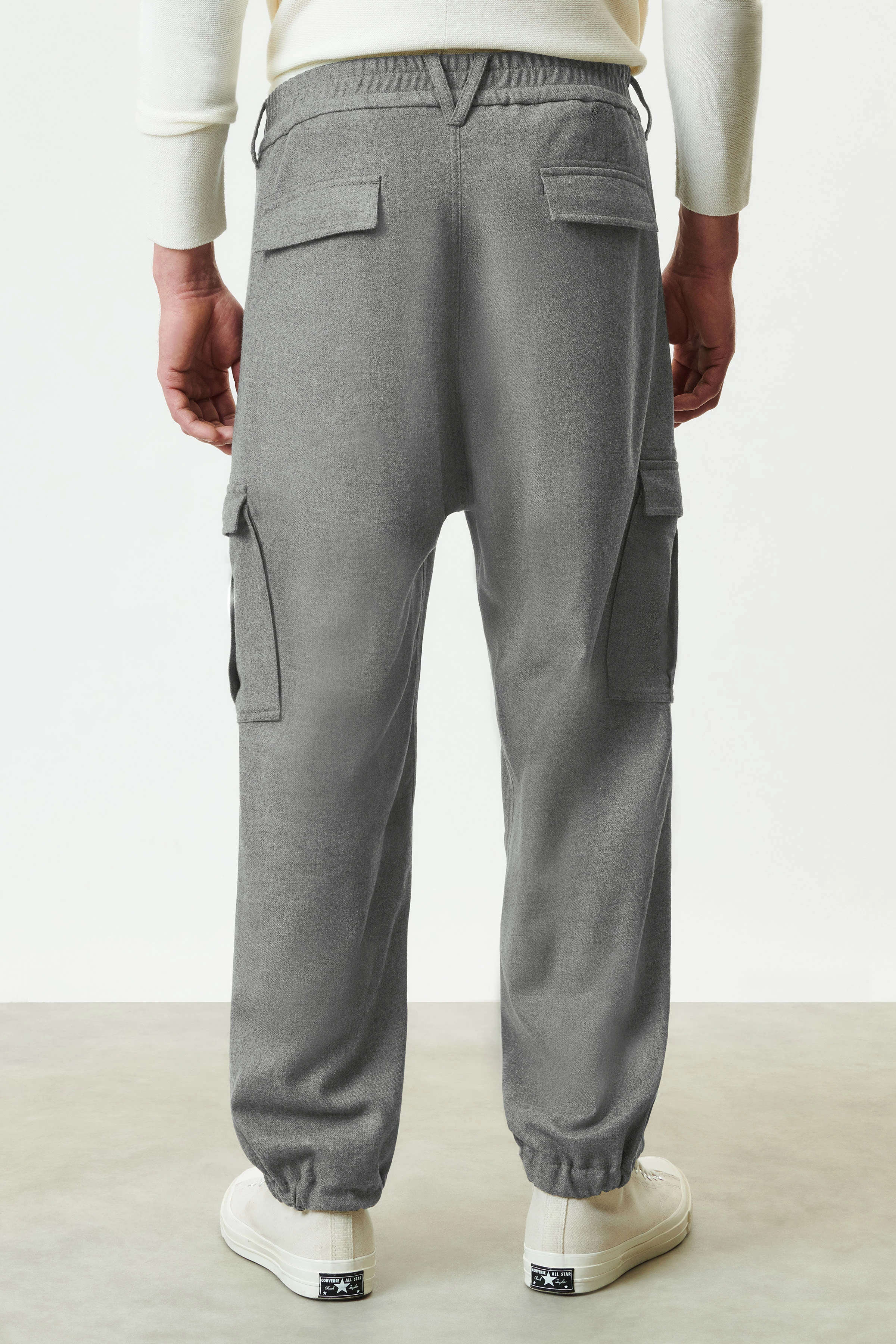 LIGRO - pantalon utilitaire à pinces en flanelle de laine douce - men - gris - Rückansicht