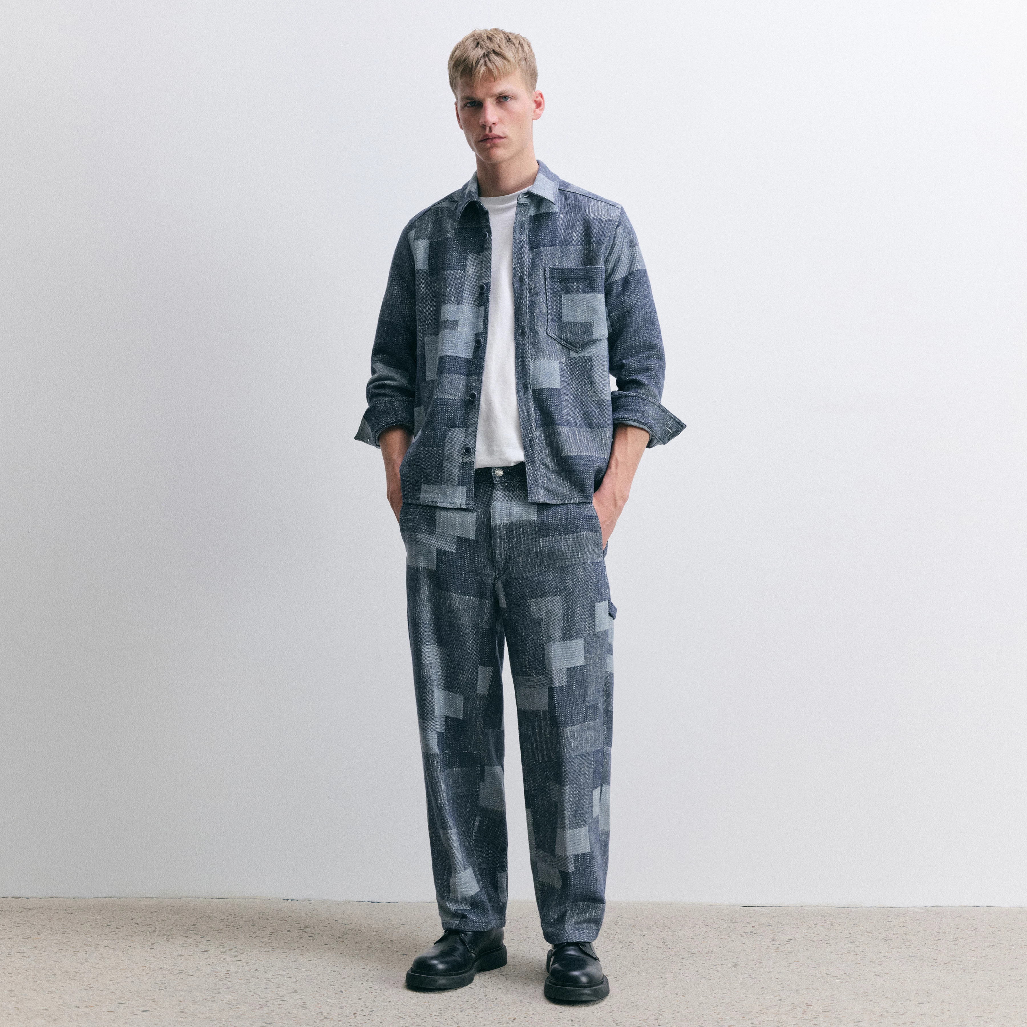 DIEGGO - Overshirt mit Brusttasche in Baumwoll-Mix - Herren - blau