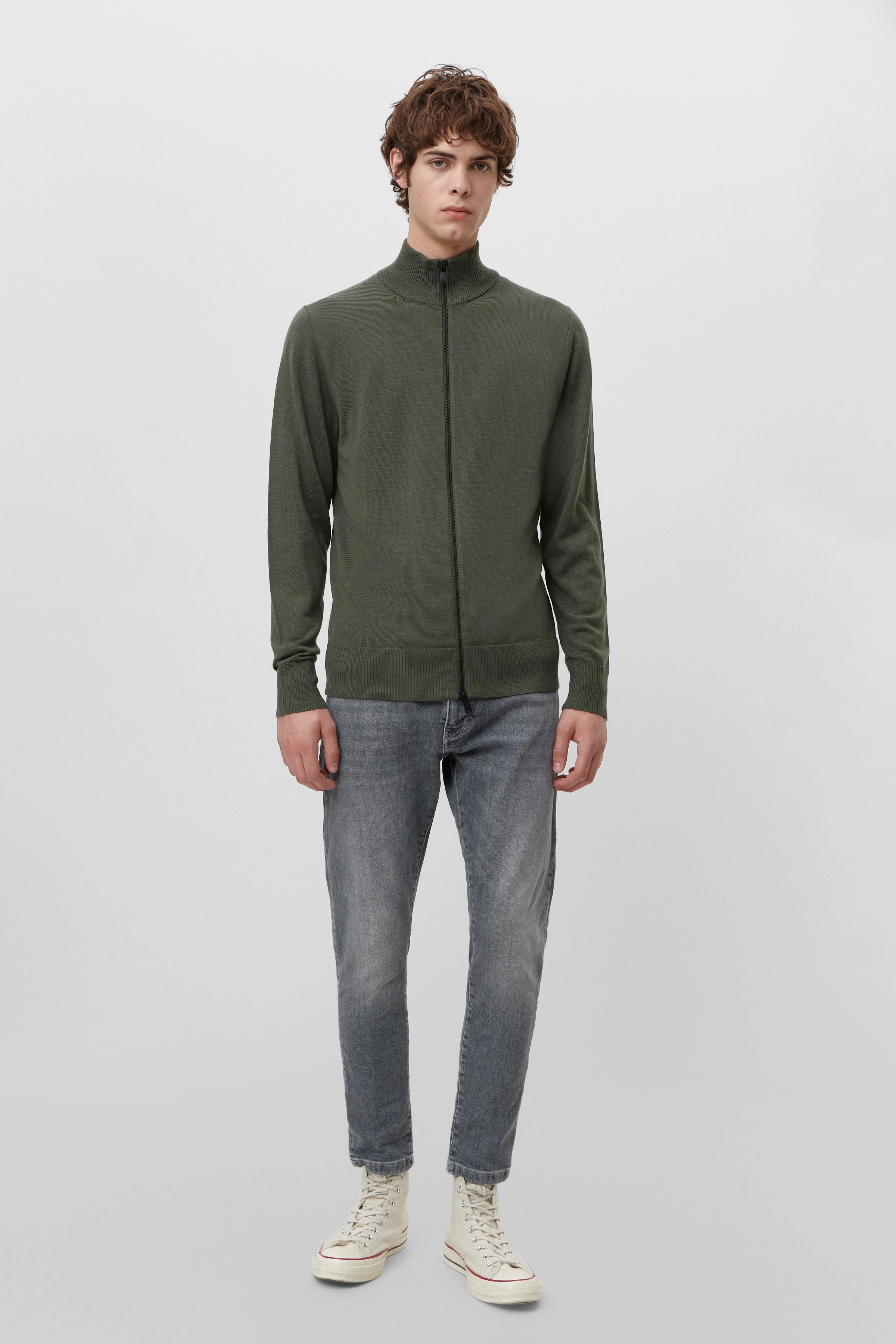 ANTONIO - Zip-up jacket in merino wool - men - green - Ganzkörper-Frontansicht