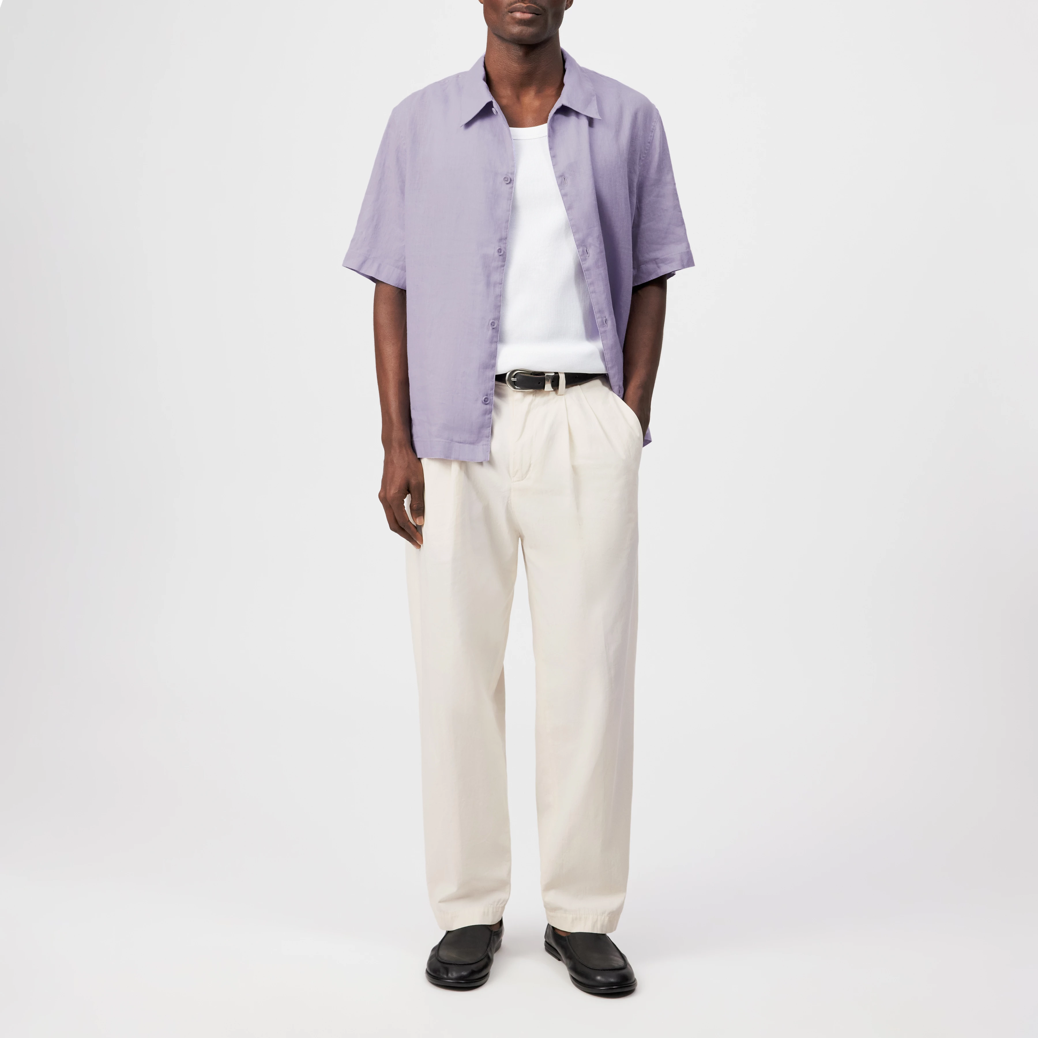 MERYN - Short-sleeve linen blend shirt - men - purple - Ganzkörper-Frontansicht