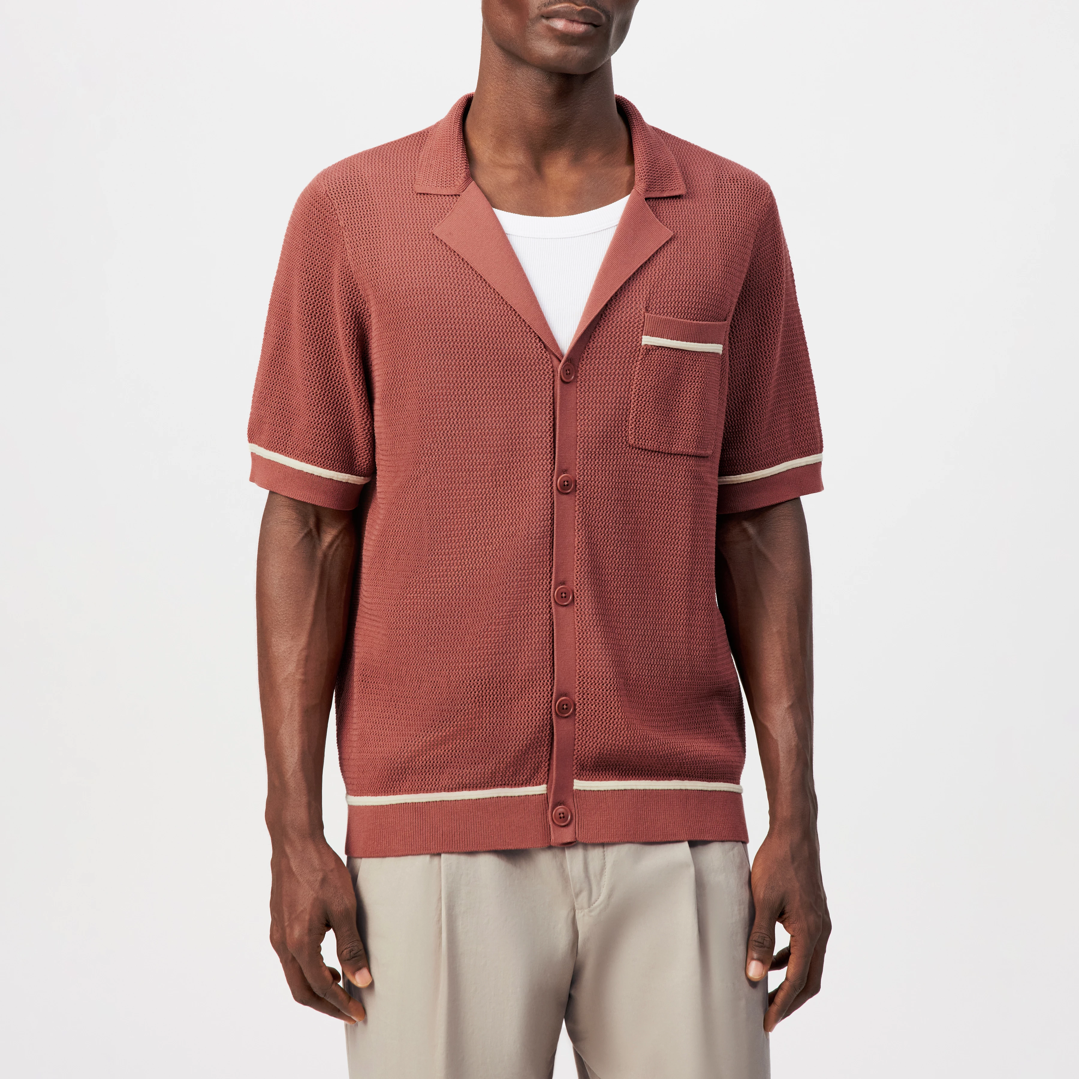 FLAVIRO - Relaxed fit fine knit short sleeve shirt - men - orange - Frontansicht