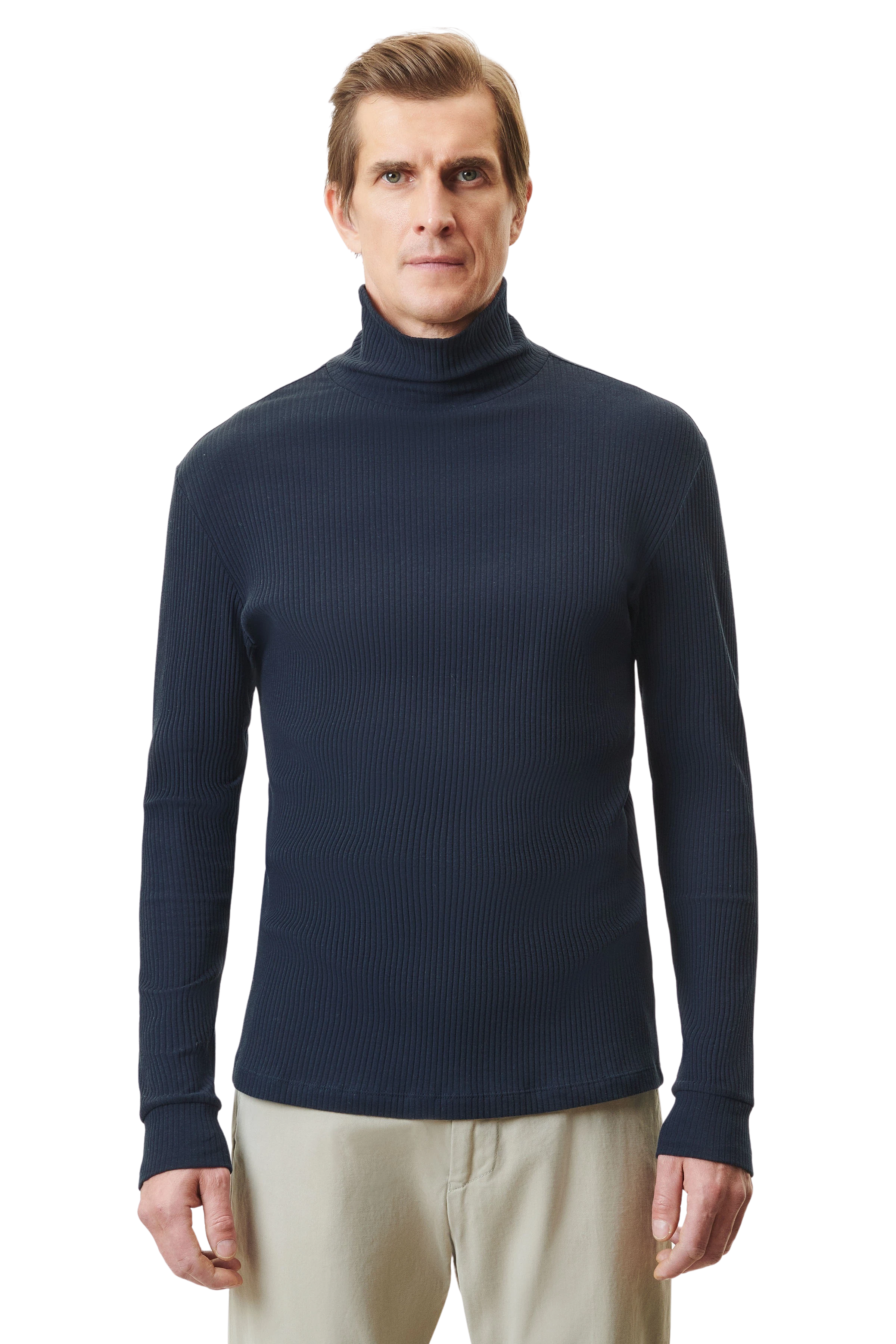 EMANUEL - Turtleneck Shirt in Baumwolle - Herren - blau - Frontansicht