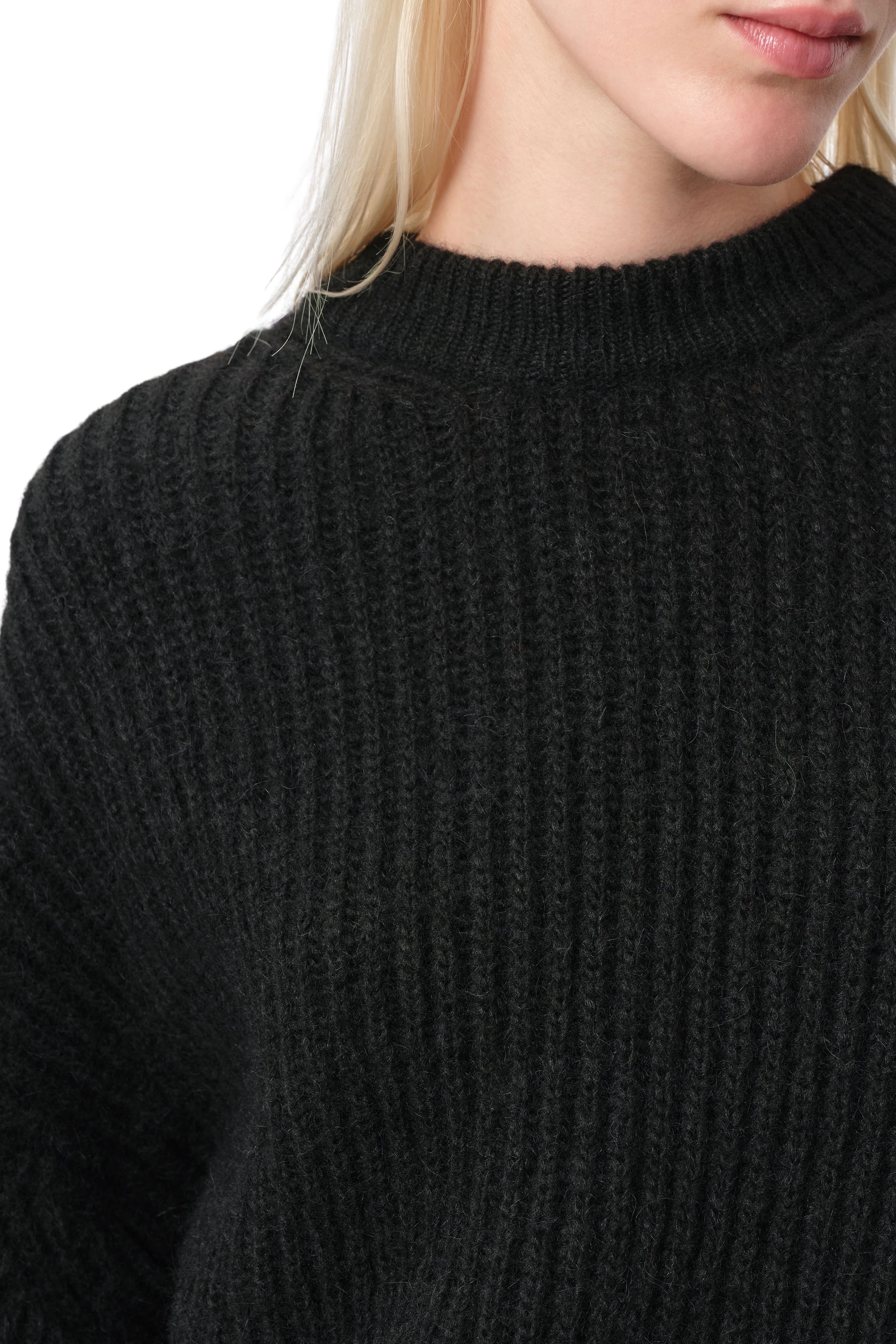 RAMEA - Round-neck jumper with balloon sleeves in alpaca blend - women - Natural Aluminium - Seitenansicht