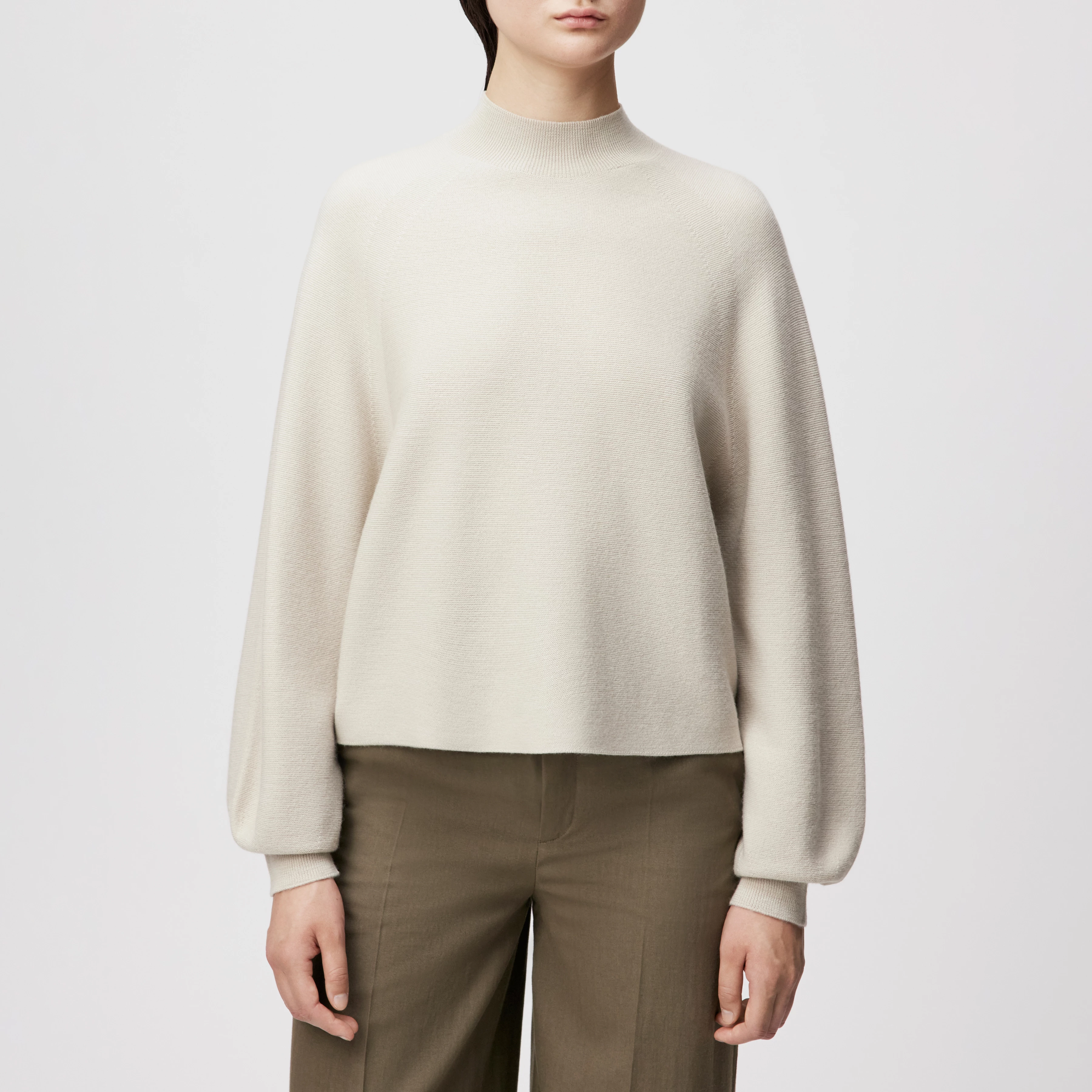 KIMONI - Pull à manches ballon 100 % laine mérinos - women - beige - Frontansicht