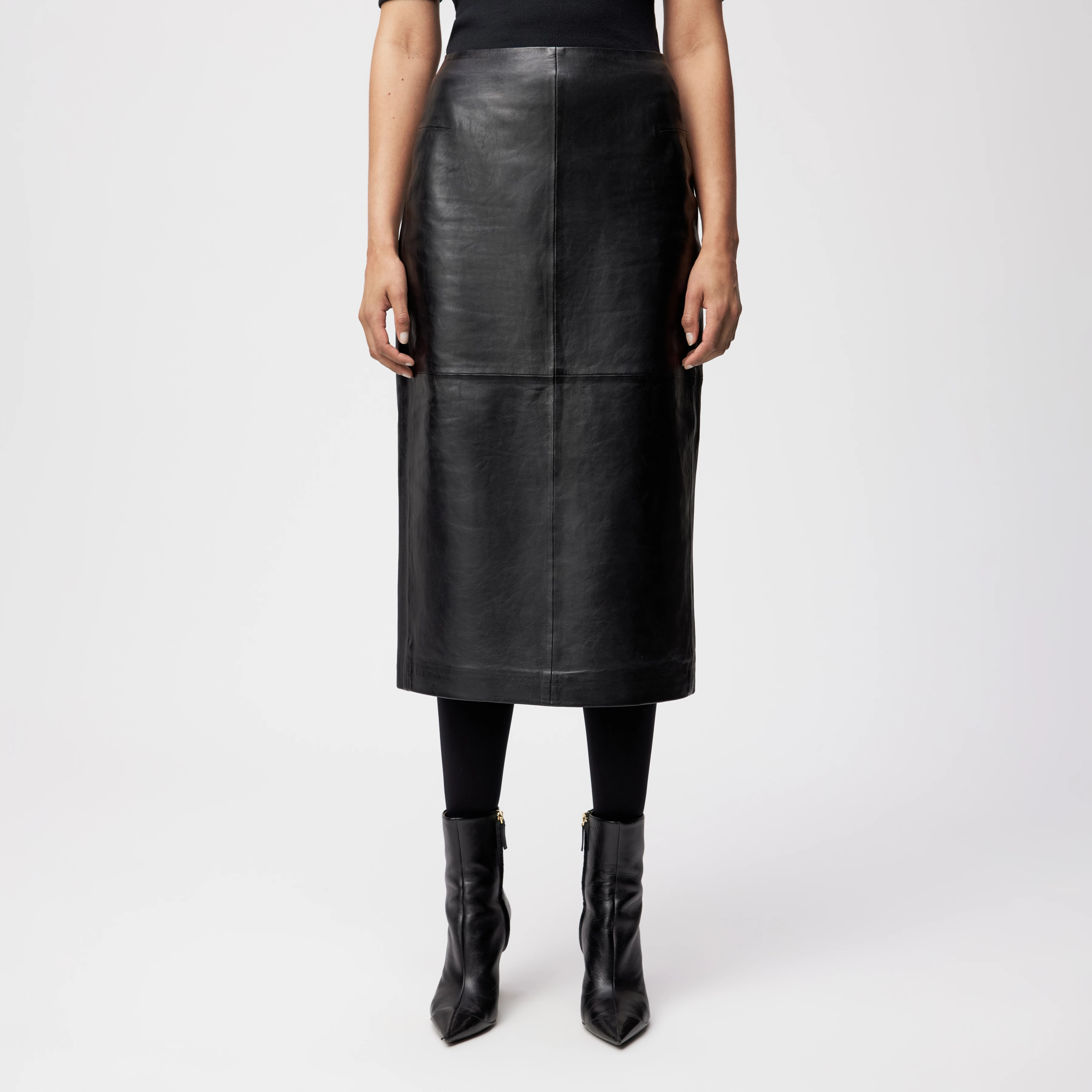 GENTIANA - Bleistiftrock in Leder - Damen - schwarz - Frontansicht