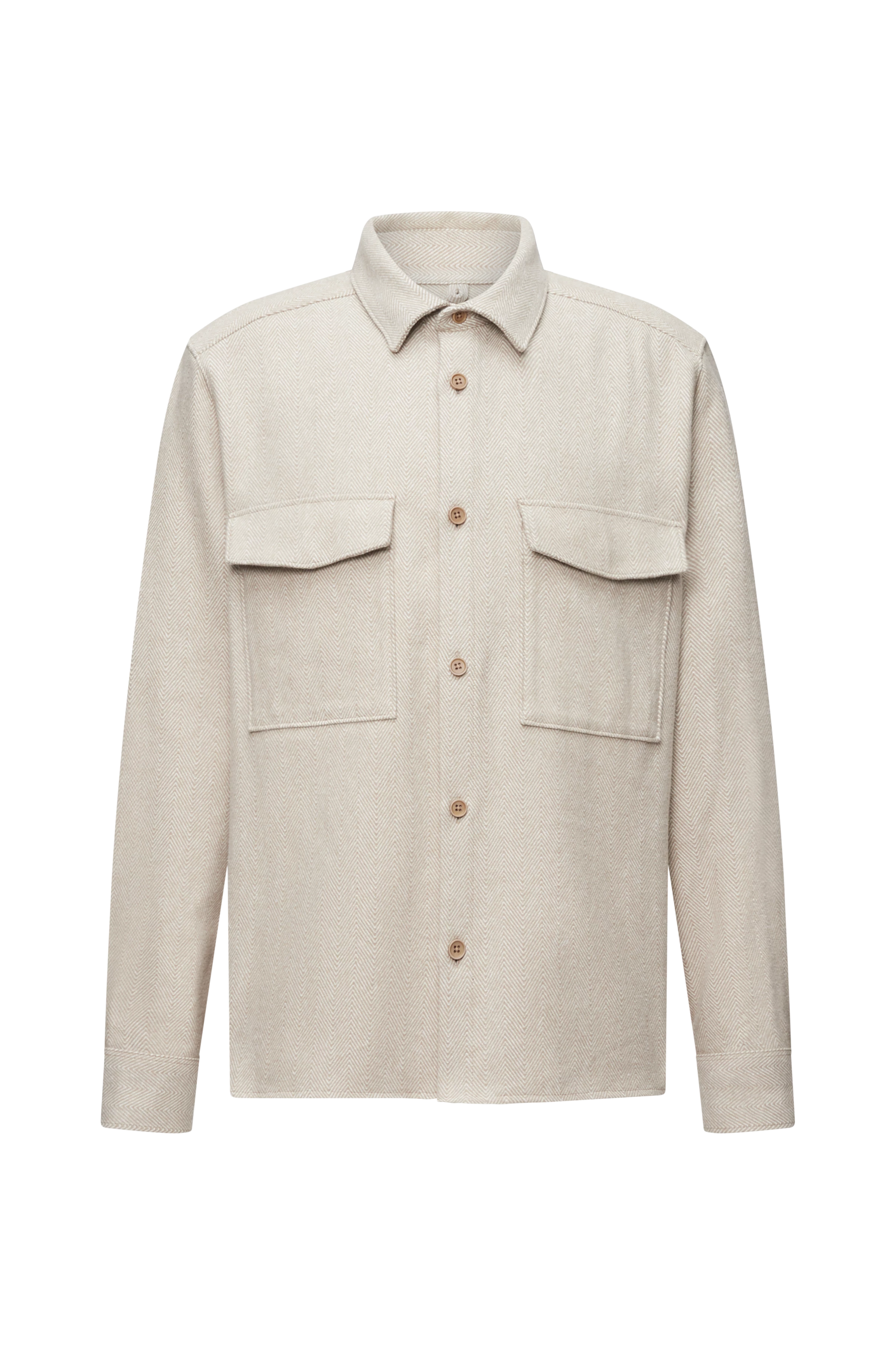 GUNRAY - Relaxed Fit Overshirt in Herringbone - Herren - beige - Freisteller Frontansicht