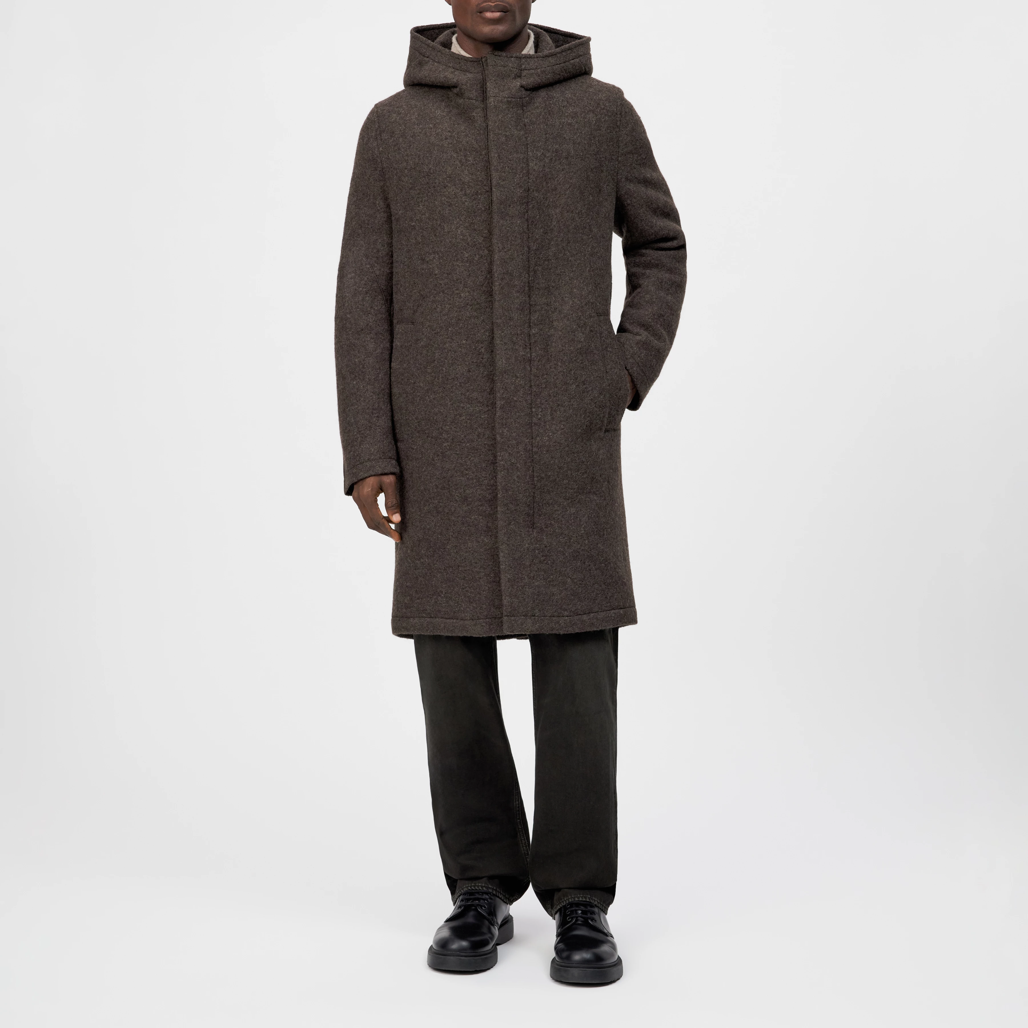 NAUKANO - Wool coat with hood - men - brown - Frontansicht