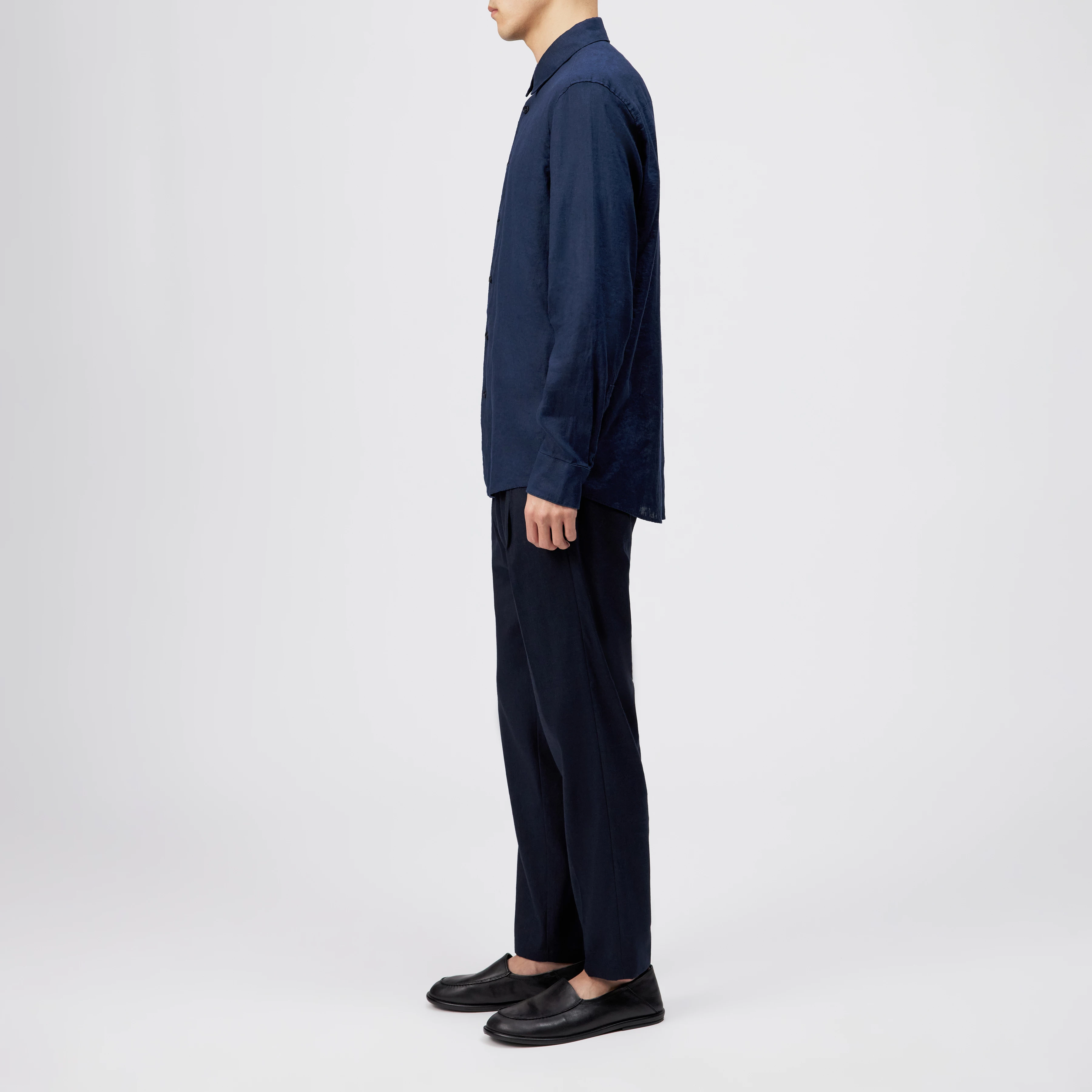 RAMIS - Regular fit shirt in linen-cotton blend - men - blue - Seitenansicht