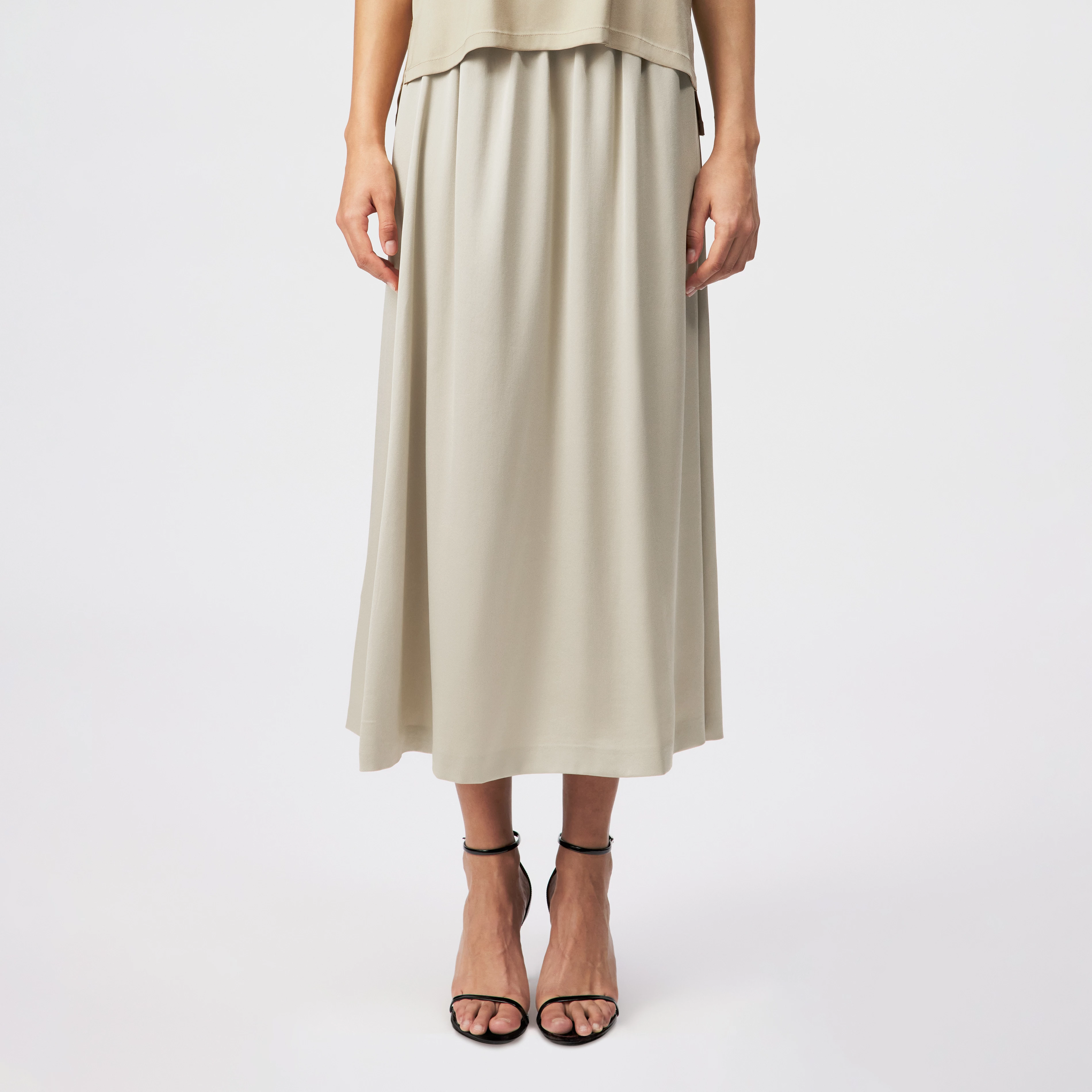 ALARIA_1 - Shirt blouse with stand-up collar in satin - women - beige - Frontansicht