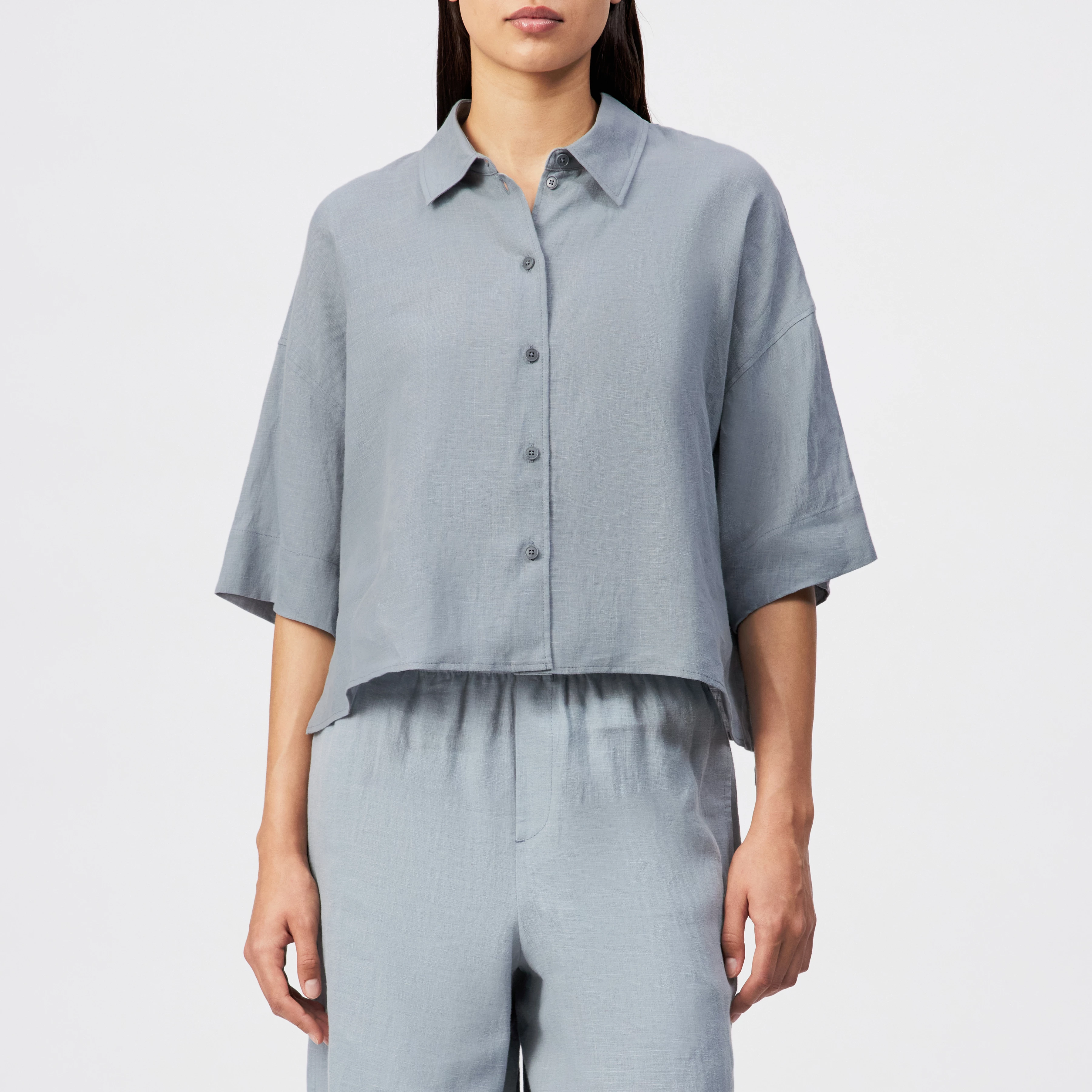YARIKA - Boxy shirt blouse in linen - women - blue - Frontansicht