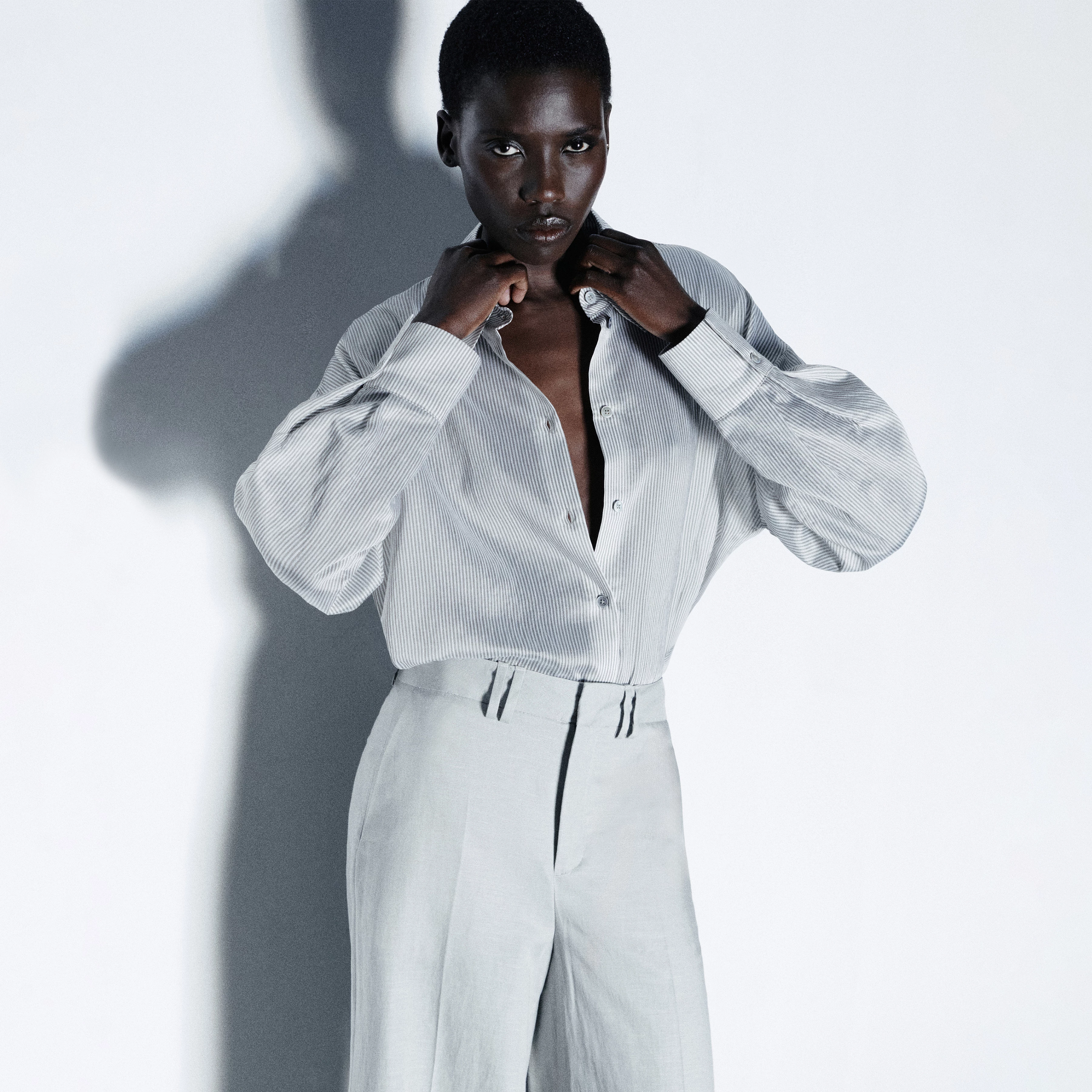 LYNDARA - Casual shirt blouse, quality stripe design. - women - beige