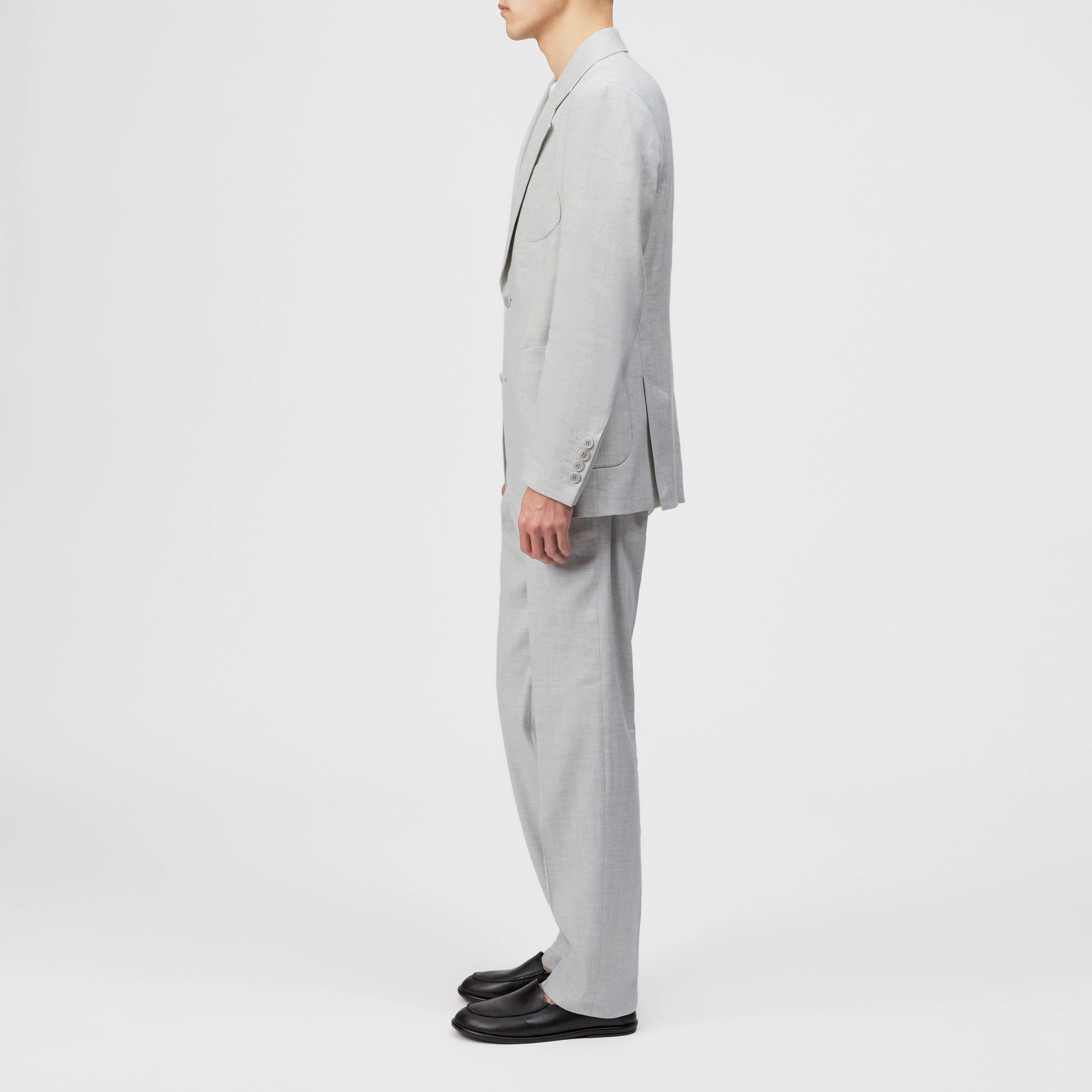 YEMO - Regular fit linen-blend blazer - men - grey - Seitenansicht