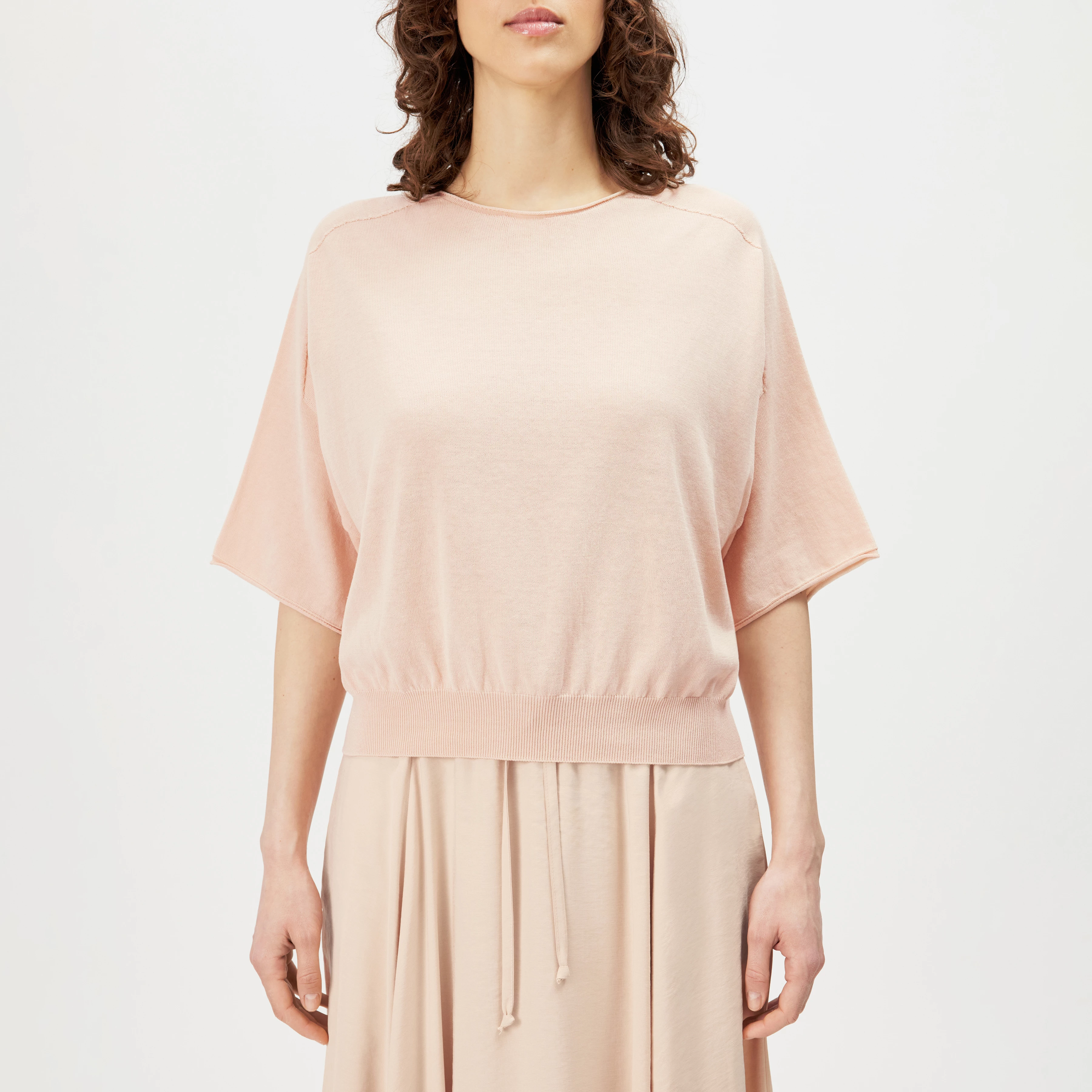 DILARY - Casual gebreid T-shirt in crêpe katoen - dames - oranje - Frontansicht