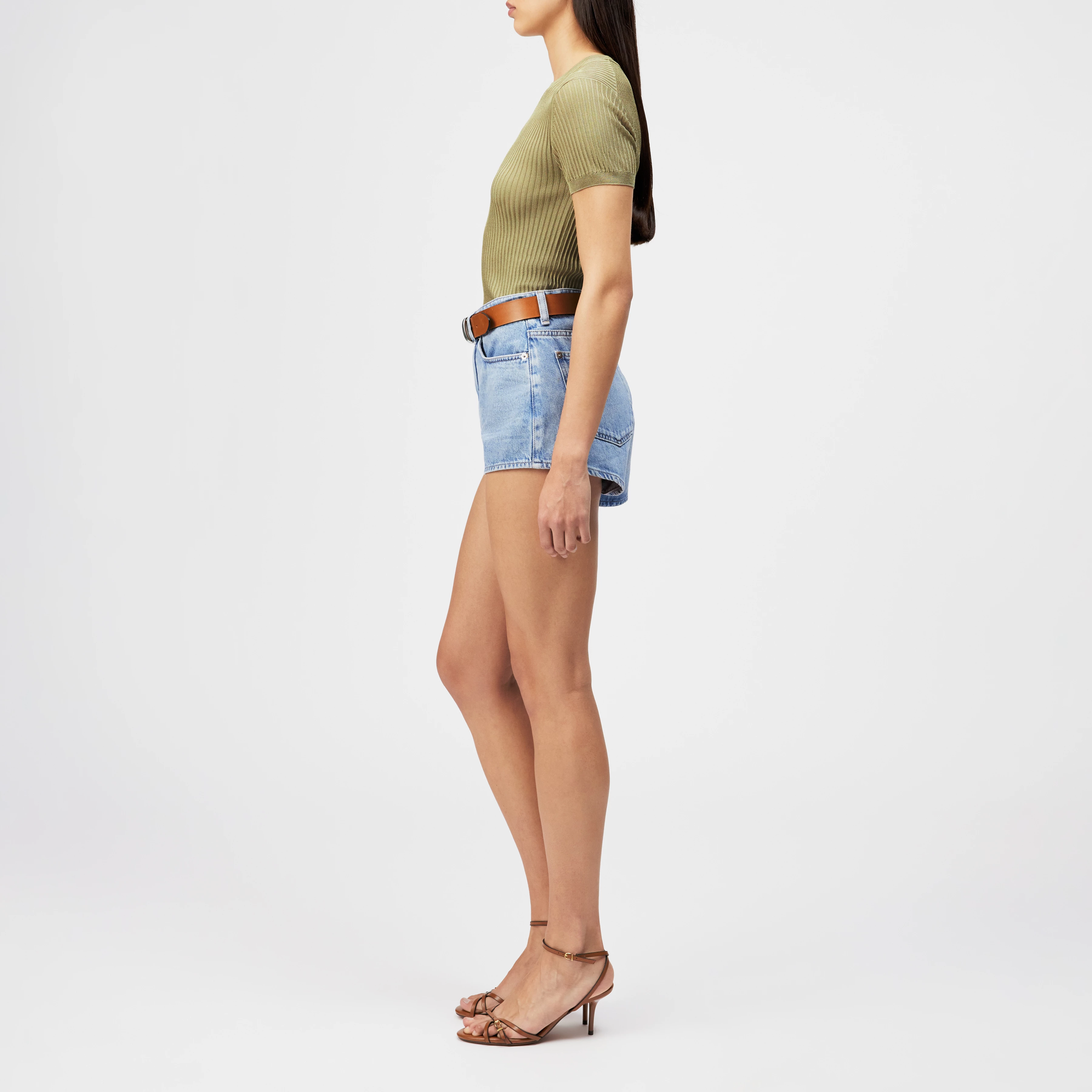 MOGLINI_2 - Crew Neck Knit T-Shirt with Ribbed Texture - women - brown - Seitenansicht