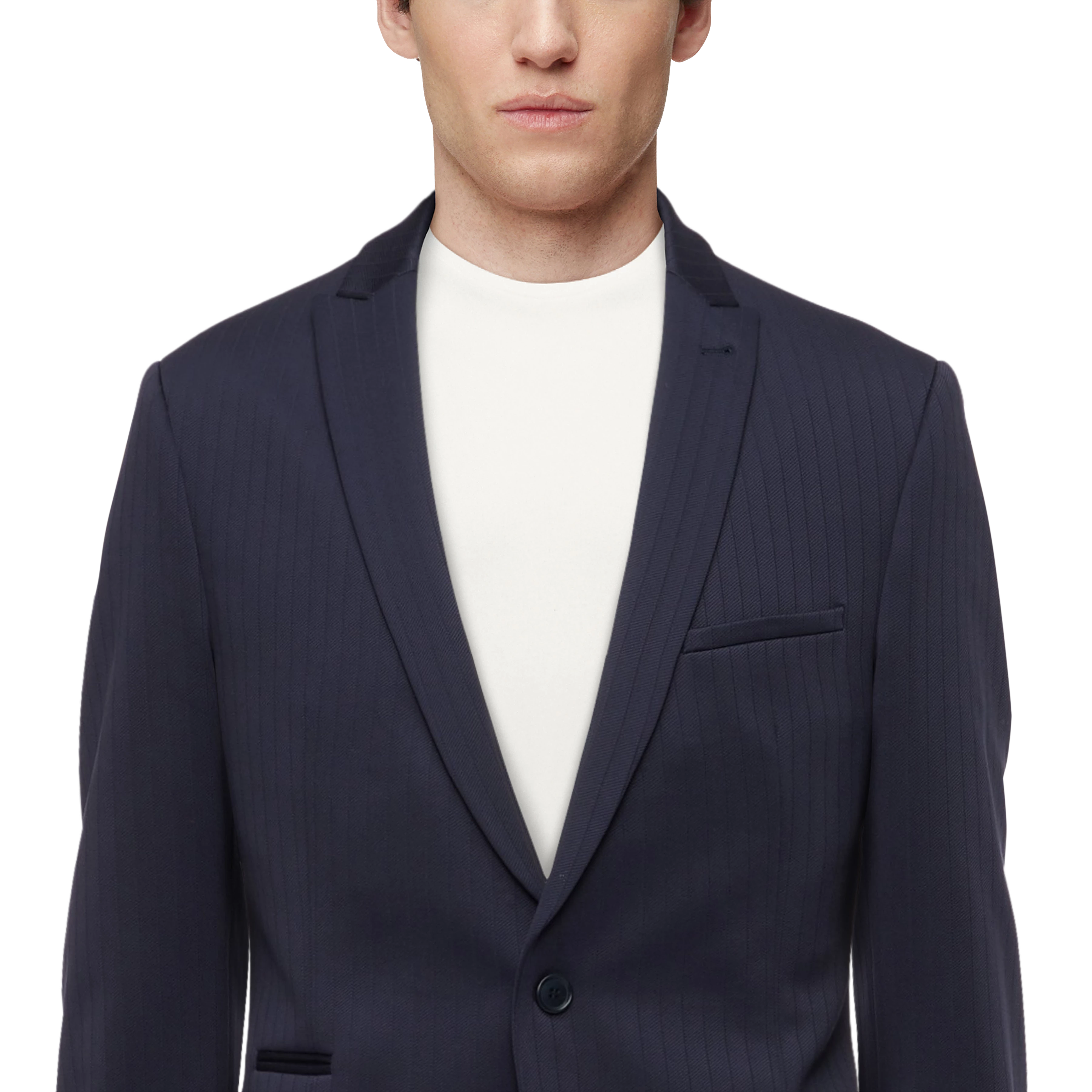 P-IRVING - Skinny fit suit in striped jersey - men - blue - Detailansicht am Model