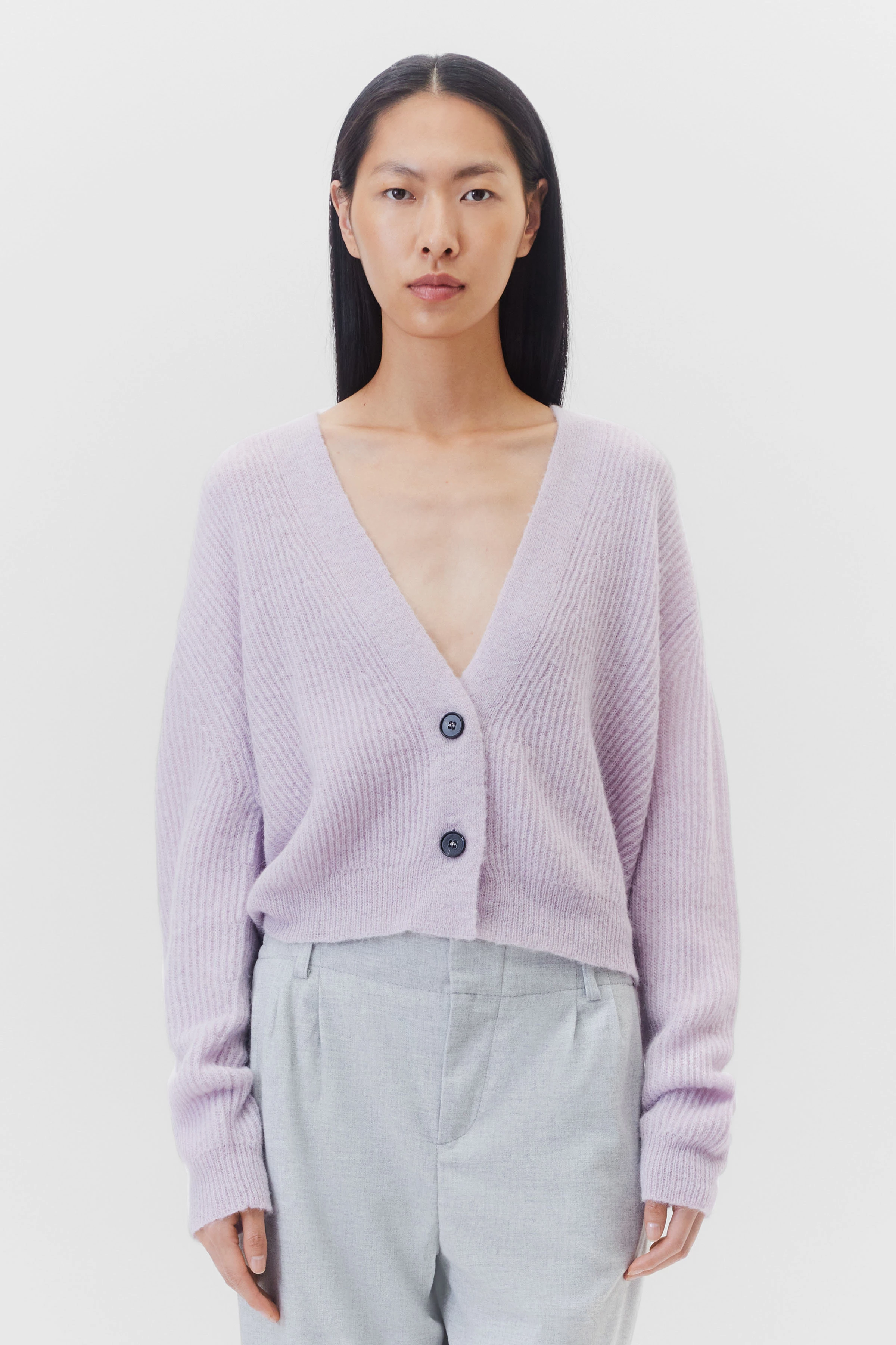 SONTJE - Strickjacke in Alpaka-Woll-Mix - Damen - lila - Frontansicht