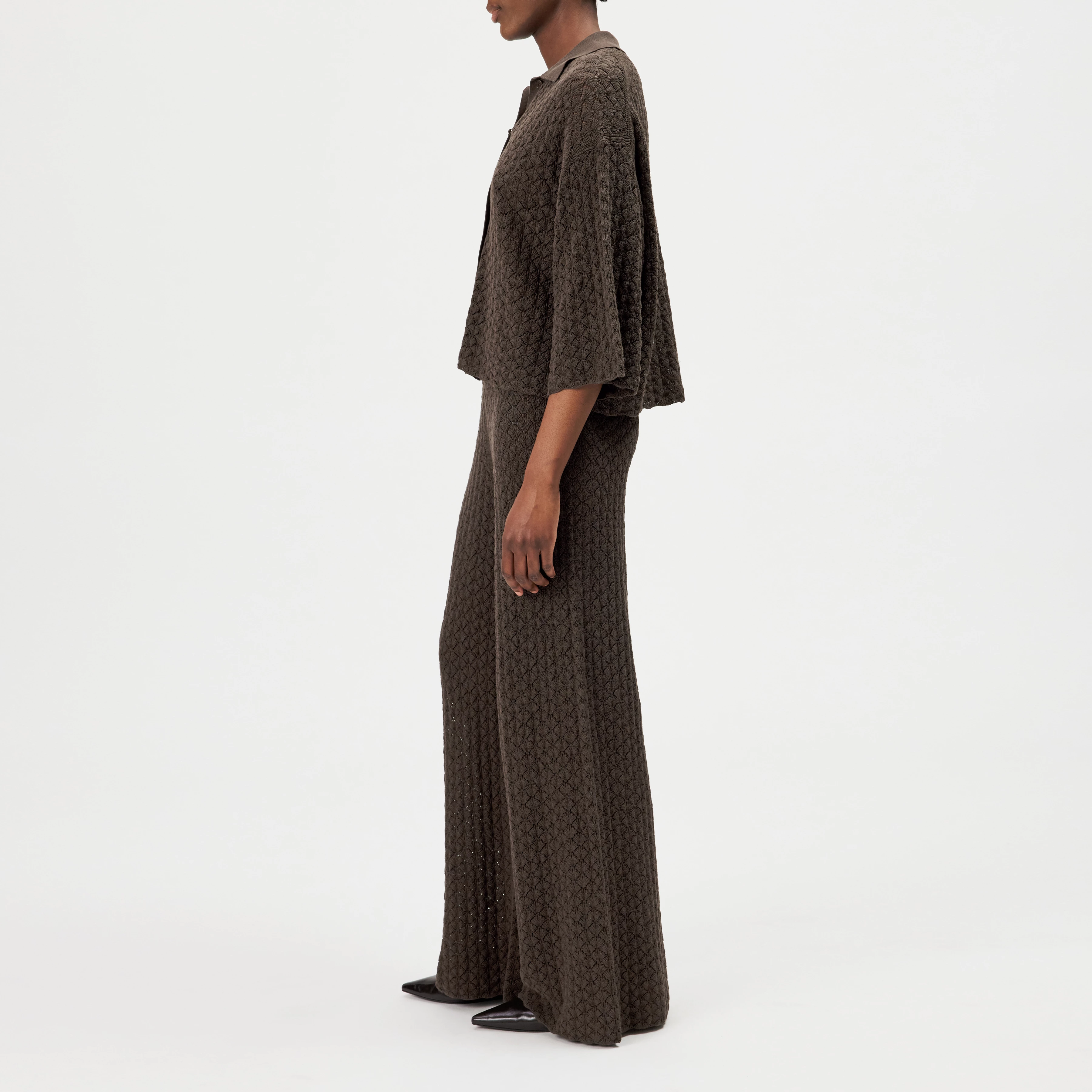 TINKO - Pantalon Marlene en maille structurée coton - women - marron - Seitenansicht