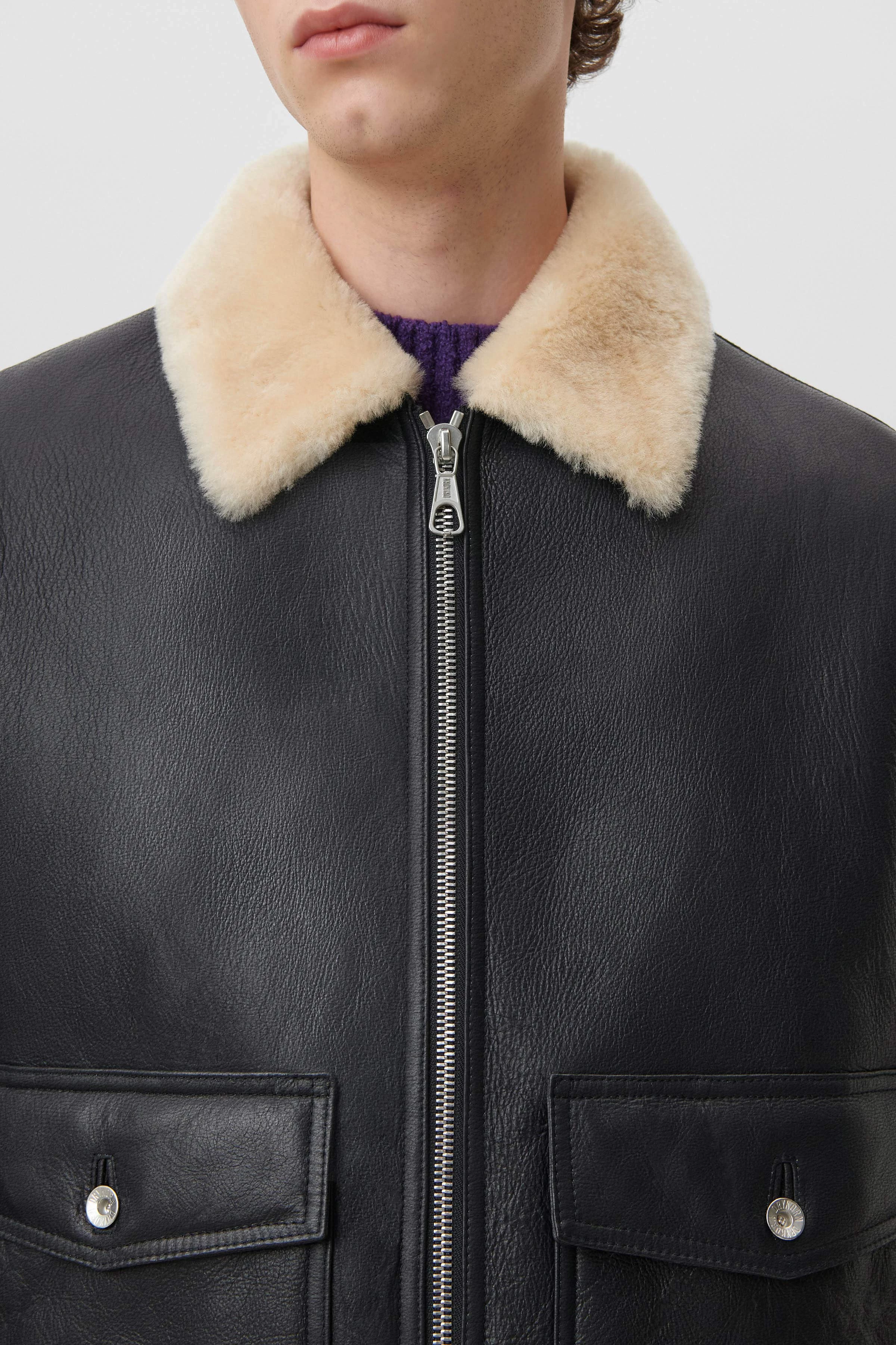 GARANO - Lammfell Lederjacke - Herren - schwarz - Seitenansicht