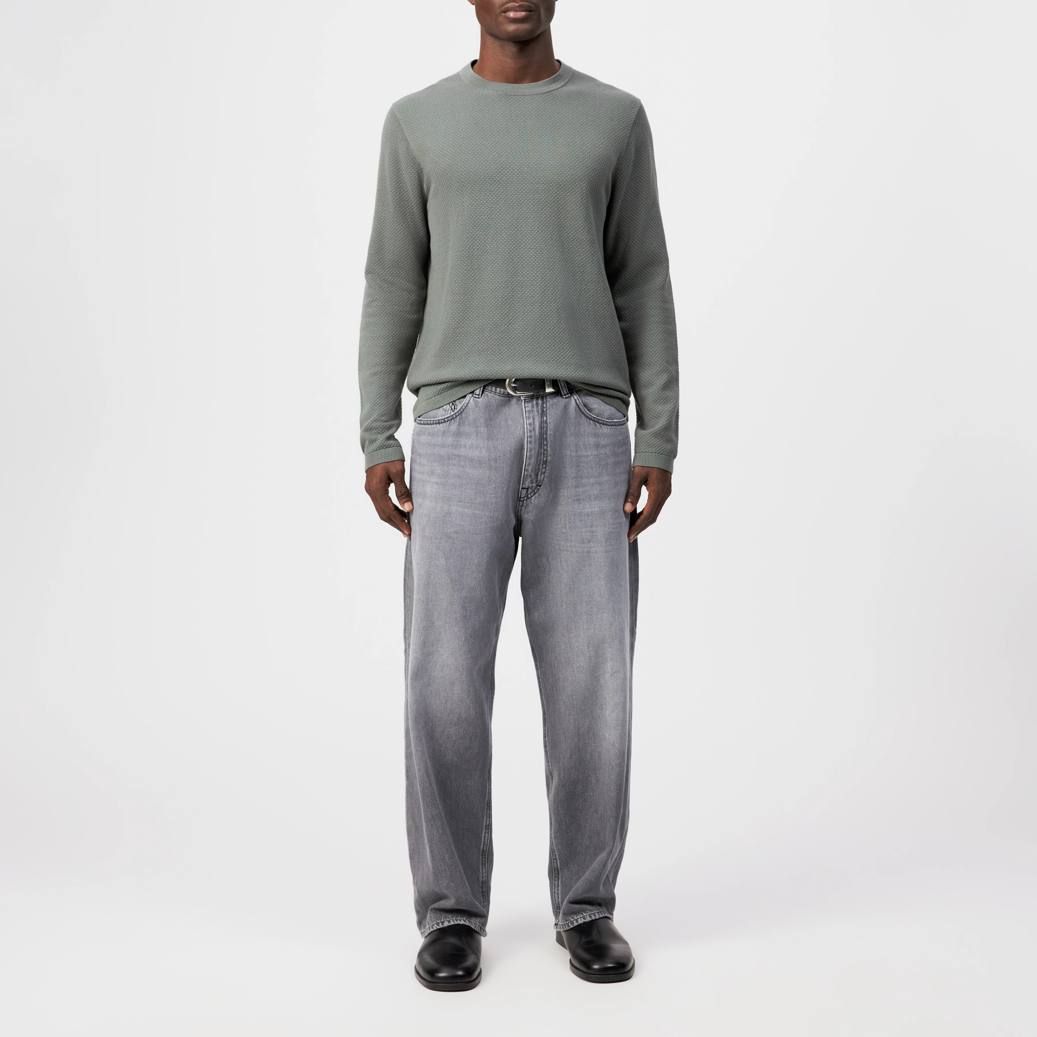 IRMINO - Longsleeve in cotton ajour - men - green - Ganzkörper-Frontansicht