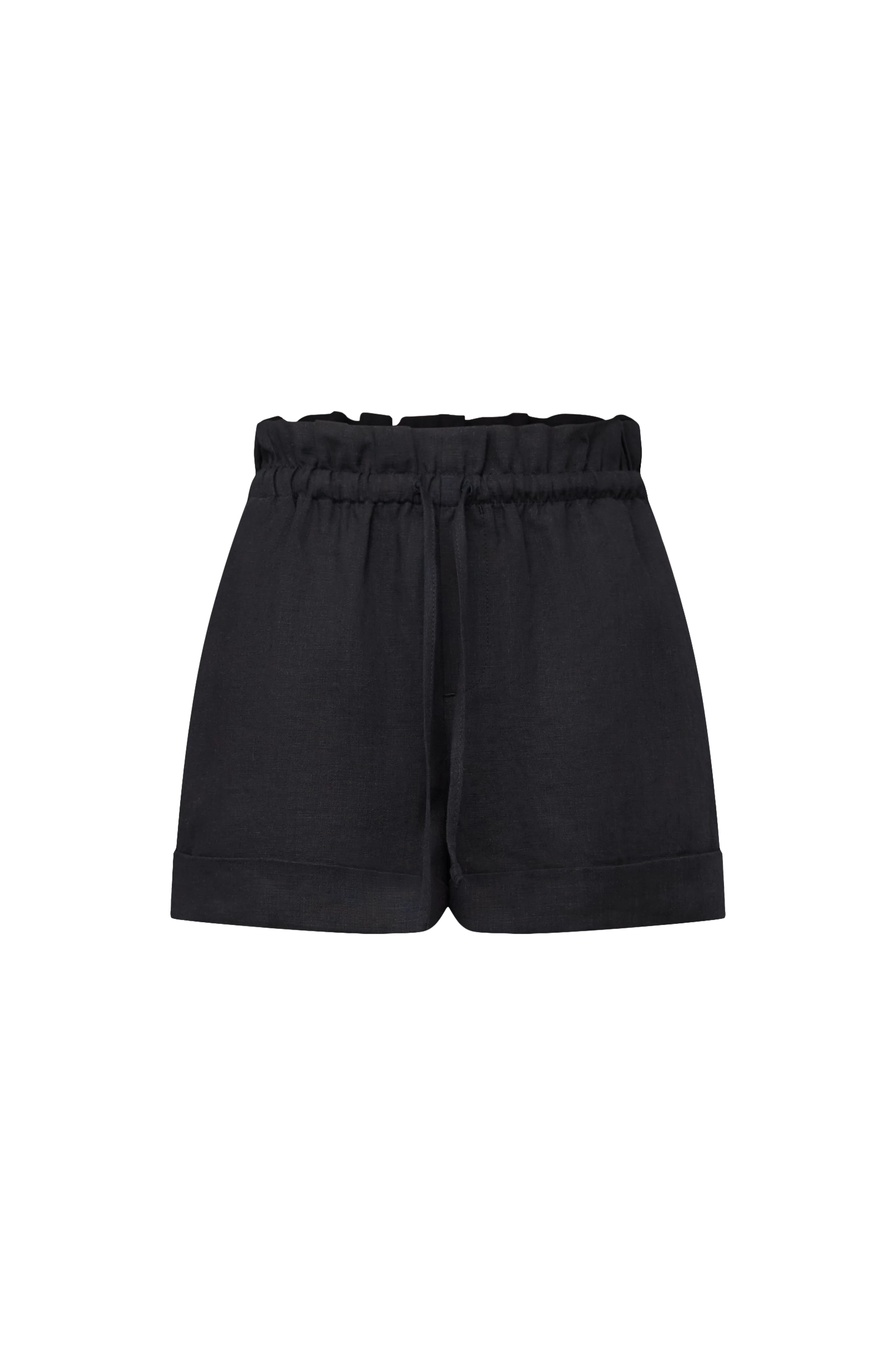 EDICT - Relaxed Fit Paperbag-Shorts in reinem Leinen - Damen - schwarz - Freisteller Frontansicht