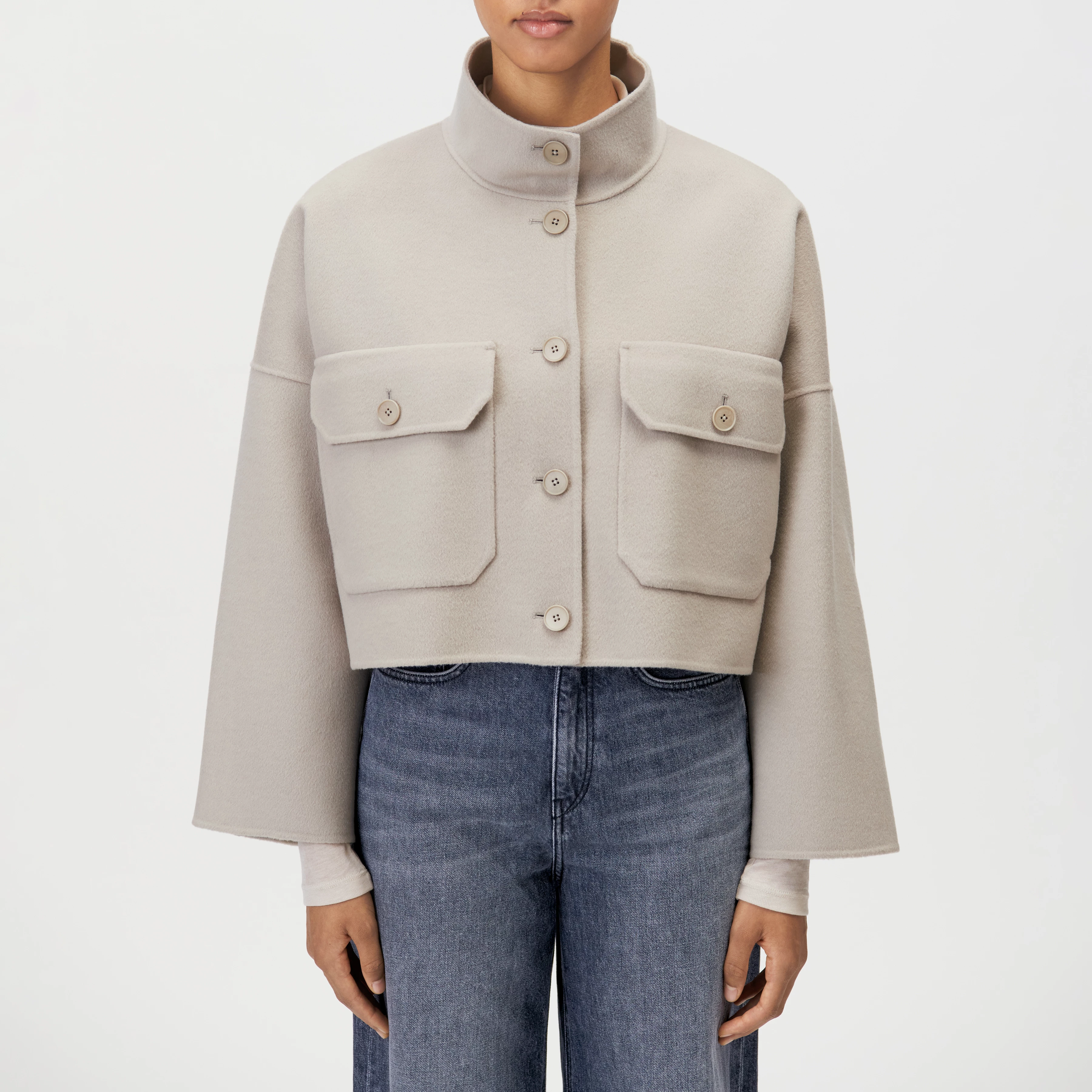 ARKLOW - Short jacket with stand-up collar in double-faced fabric - women - beige - Frontansicht