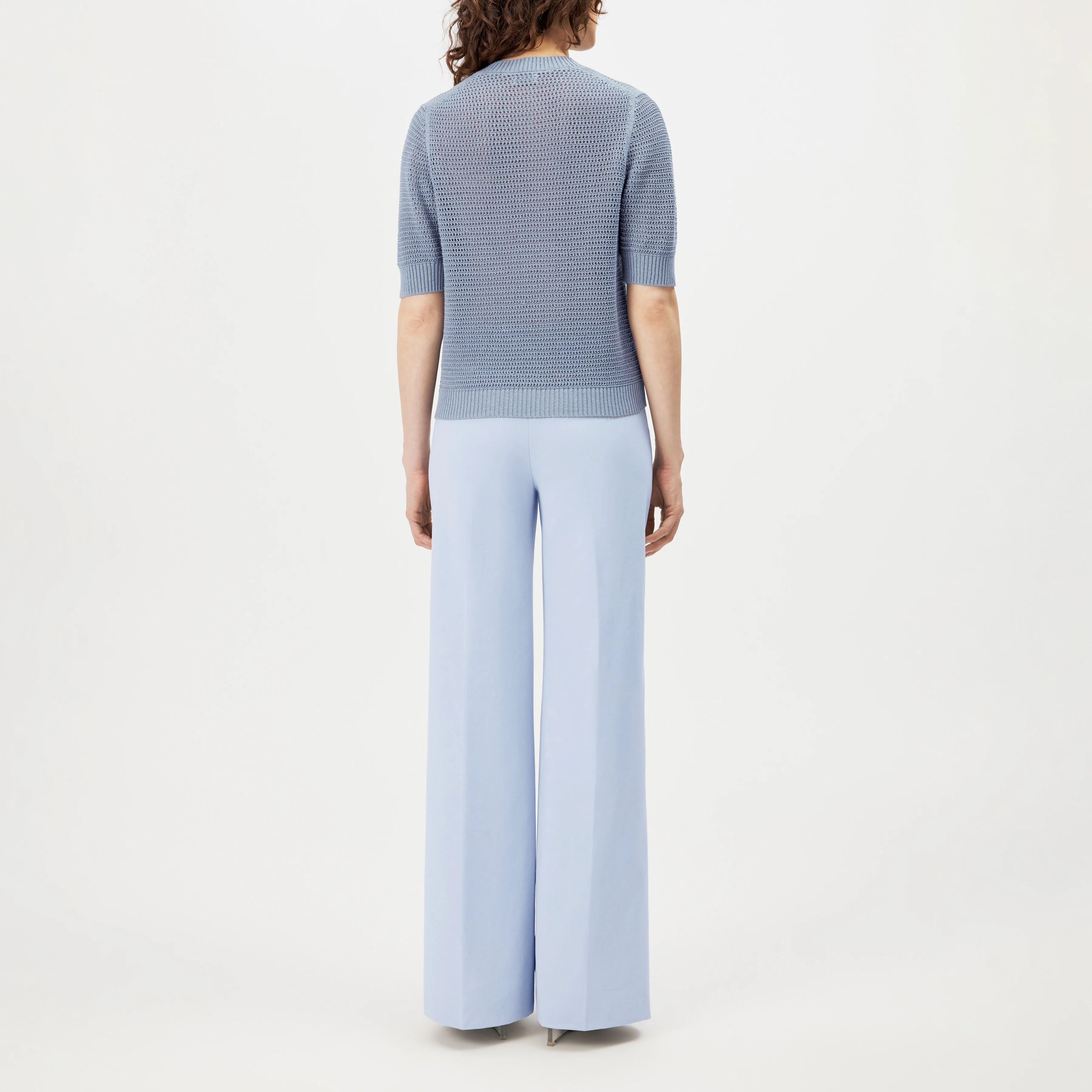 SANIDY - Chunky knit short sleeve in cotton blend - women - blue - Rückansicht