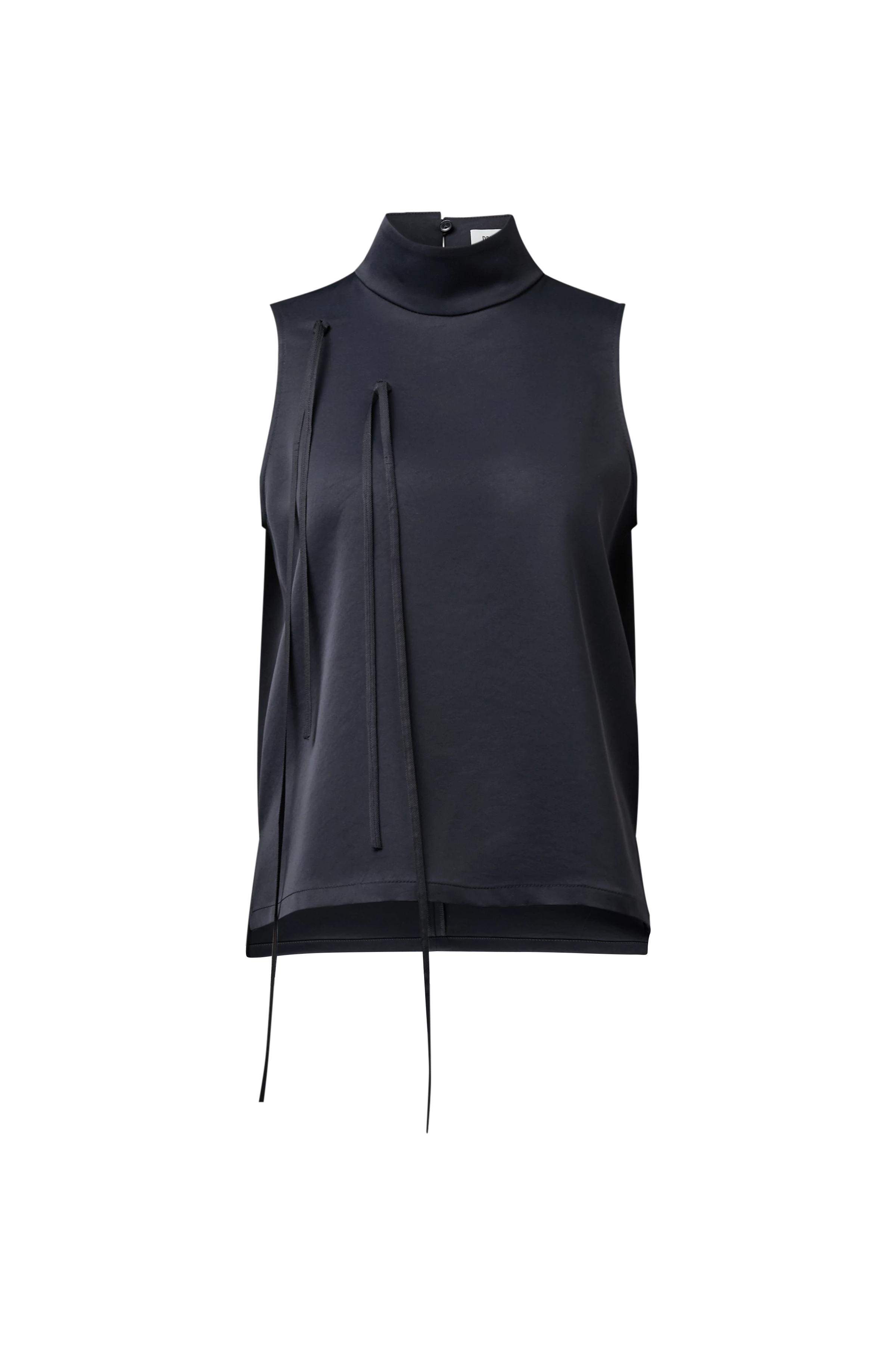 HALIRA_1 - Satin stand-collar blouse top - women - black - Freisteller Frontansicht