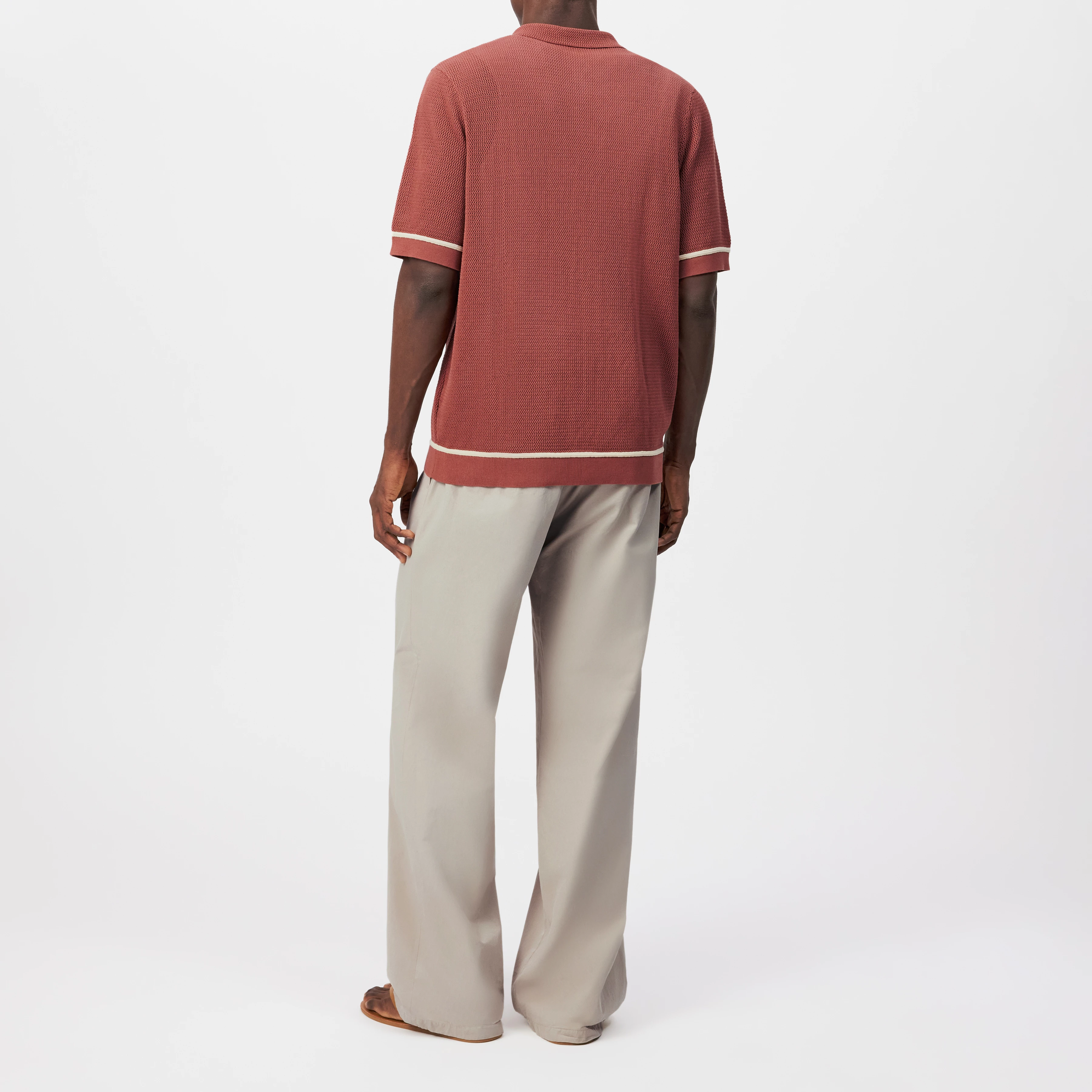 FLAVIRO - Relaxed fit fine knit short sleeve shirt - men - orange - Rückansicht
