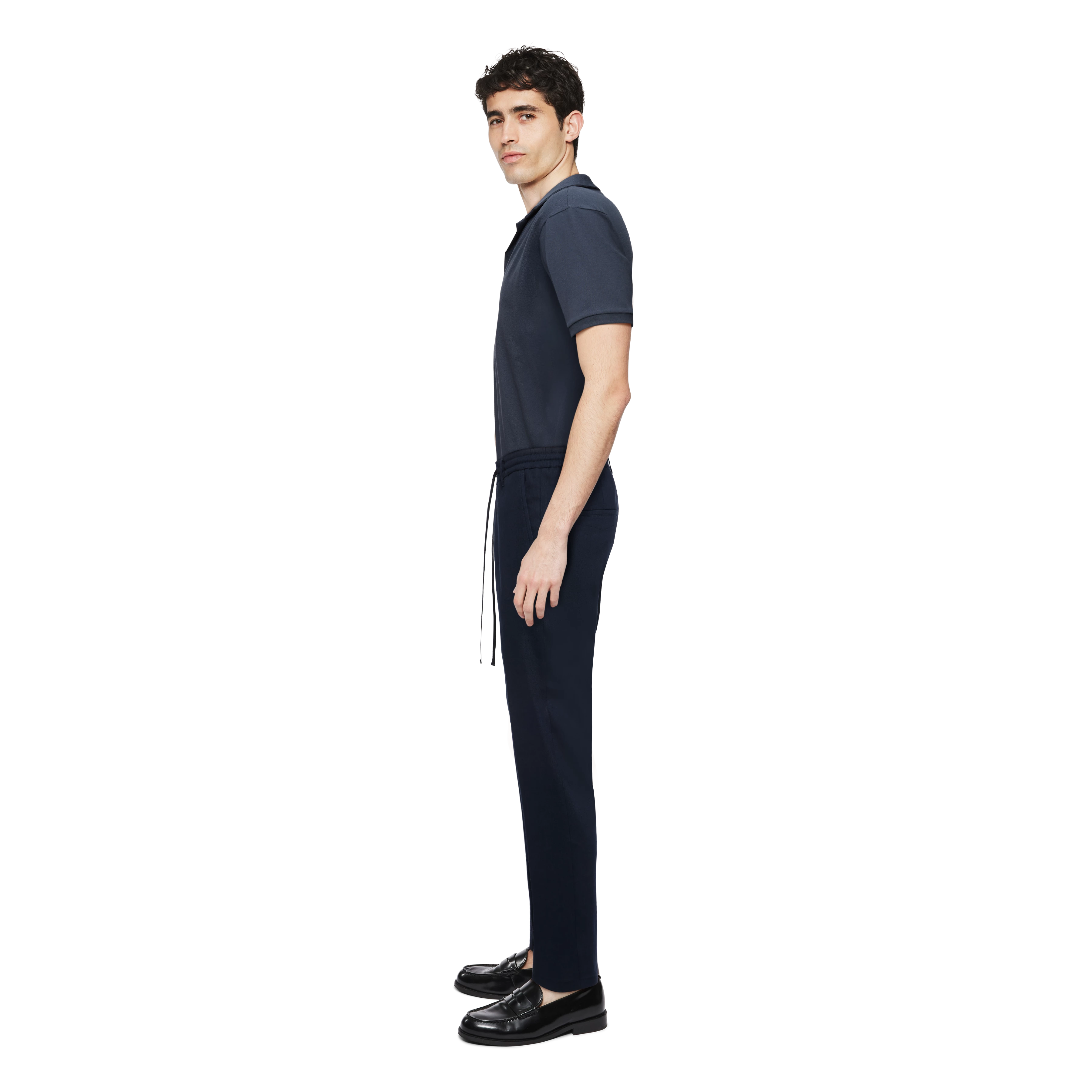 DEGER - Joggingbroek met koord in linnenmix - heren - blauw - Seitenansicht