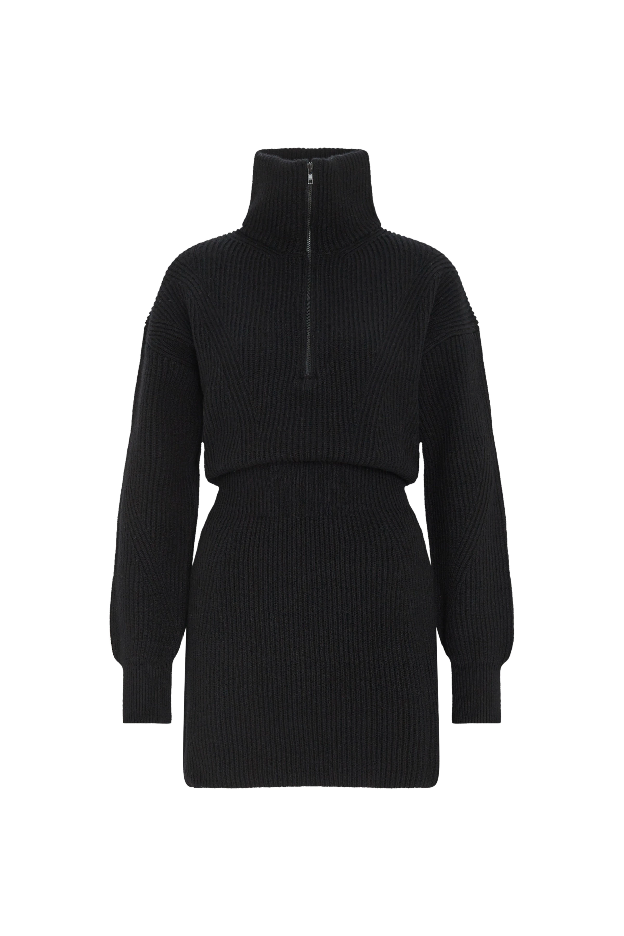 SVANTJE - Taillenbetontes Minikleid mit Troyerkragen in Schurwolle - Damen - schwarz - Freisteller Frontansicht