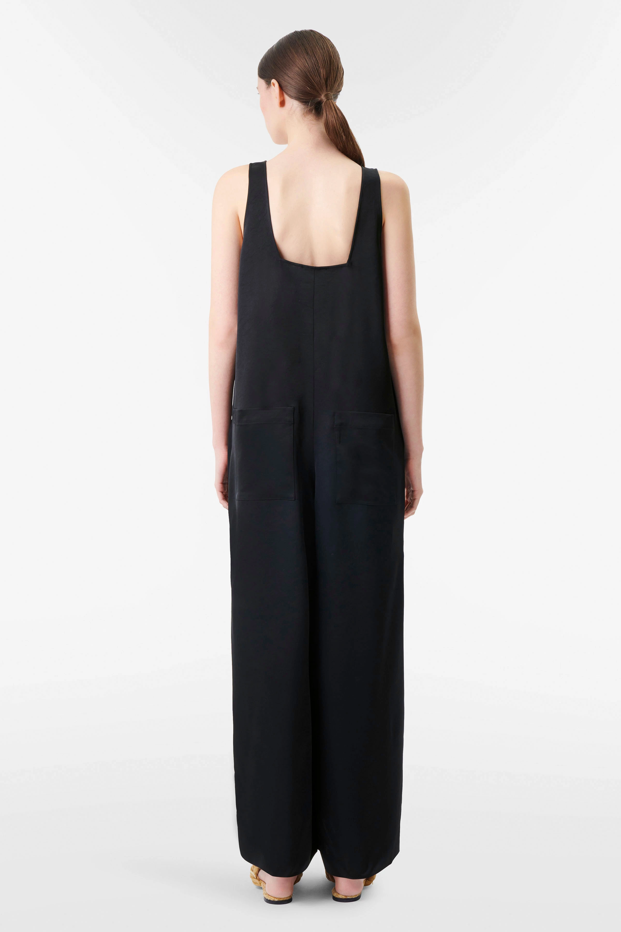 JEFFSUNG - Lässiger Overall in luxuriösem Satin - Damen - schwarz - Rückansicht