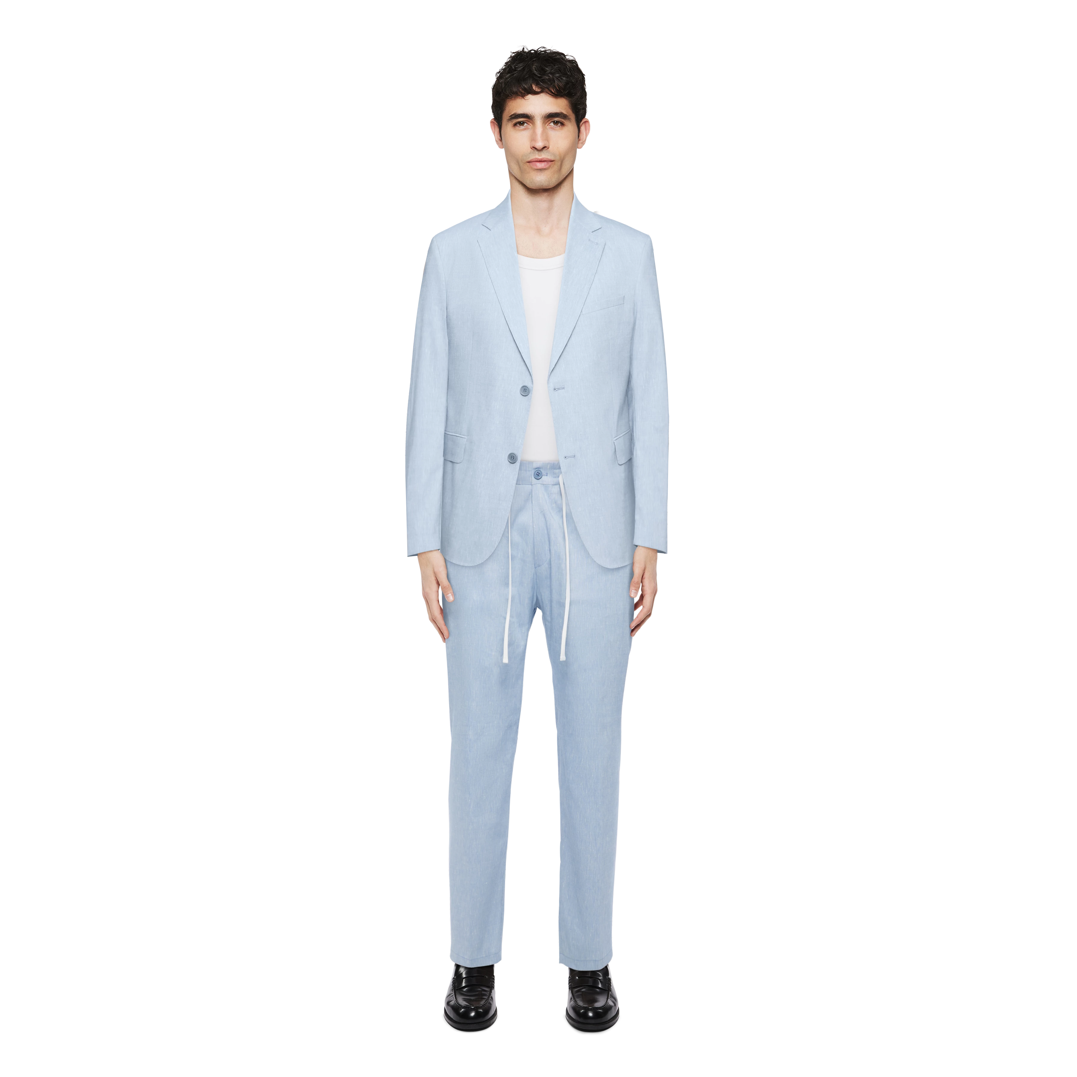 DEGER - Joggingbroek met koord in linnenmix - heren - blauw - Ganzkörper-Frontansicht