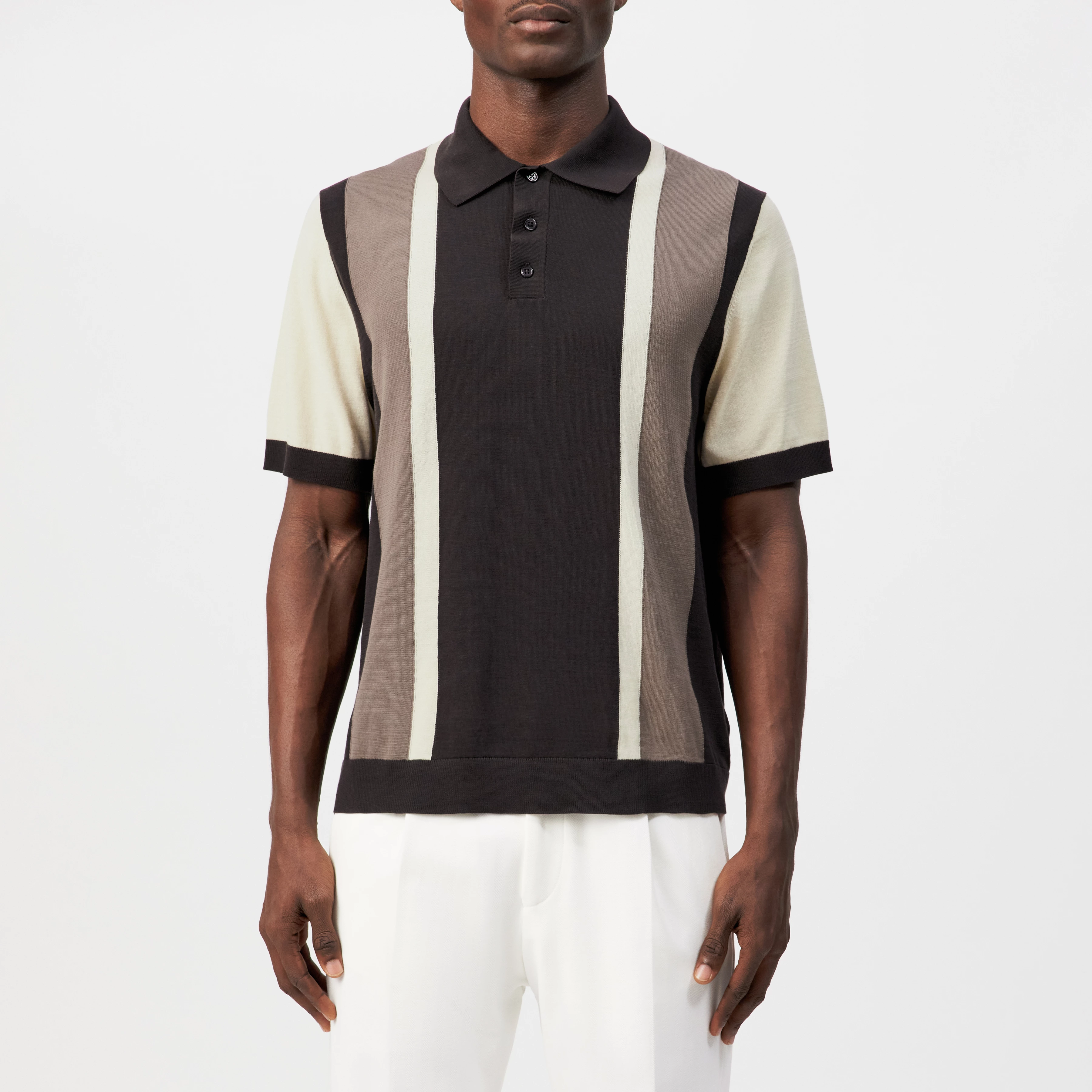 TAMIAN - Pure cotton block stripe polo shirt - men - brown - Frontansicht