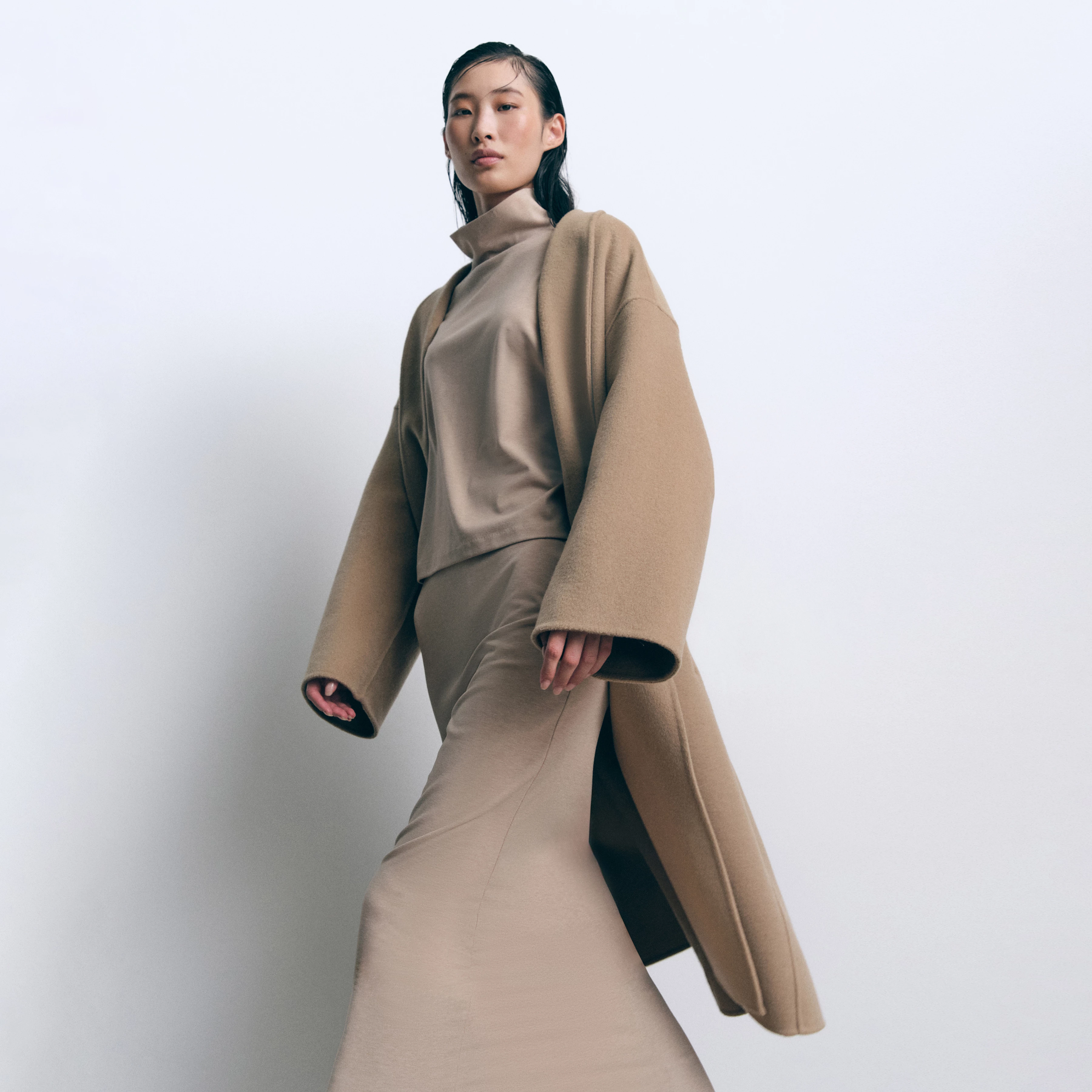 VONICA - Schmaler Rock in Lyocell-Mix mit Wolloptik - Damen - beige