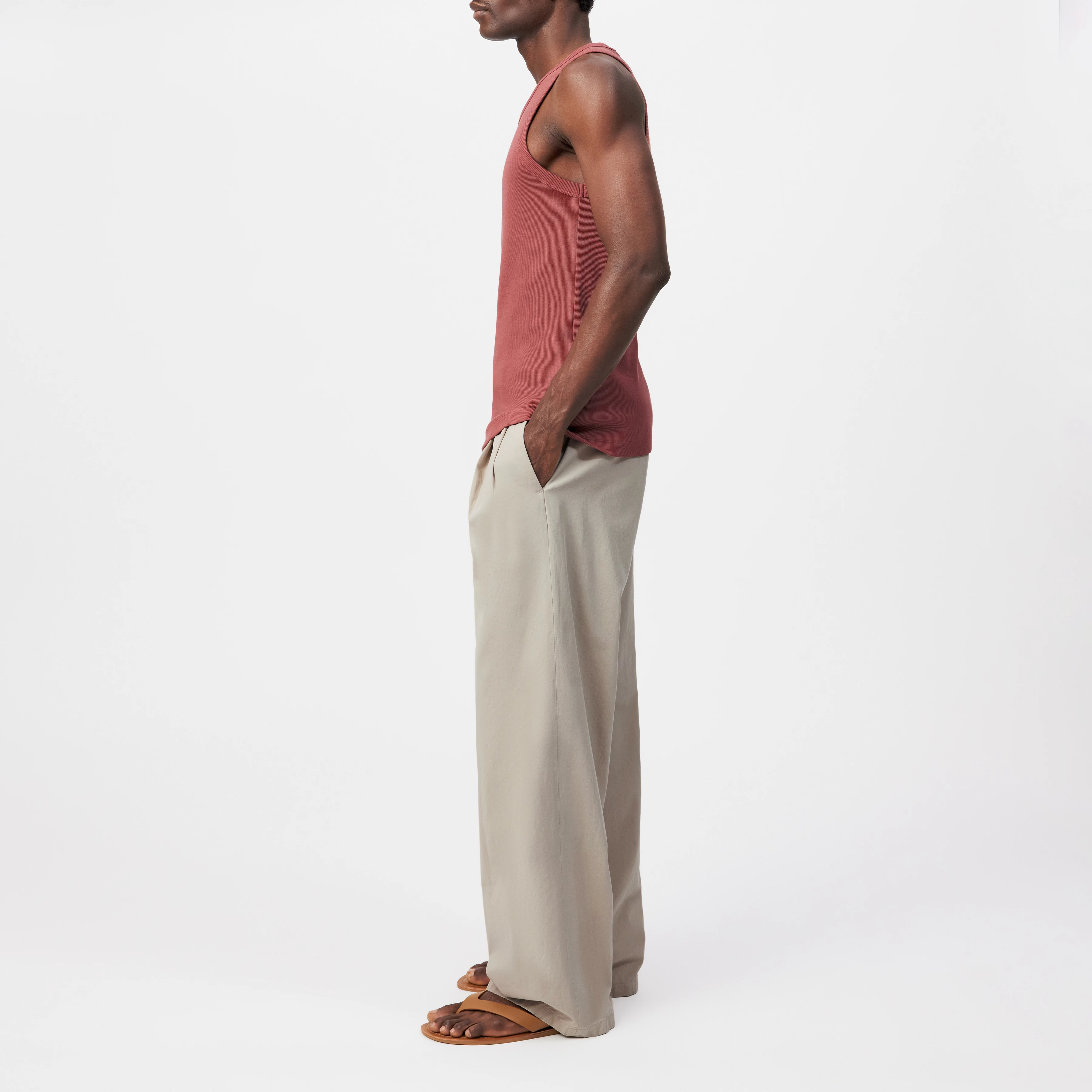 NATHAN - Bodyfitted ribtanktop van katoen - heren - oranje - Seitenansicht