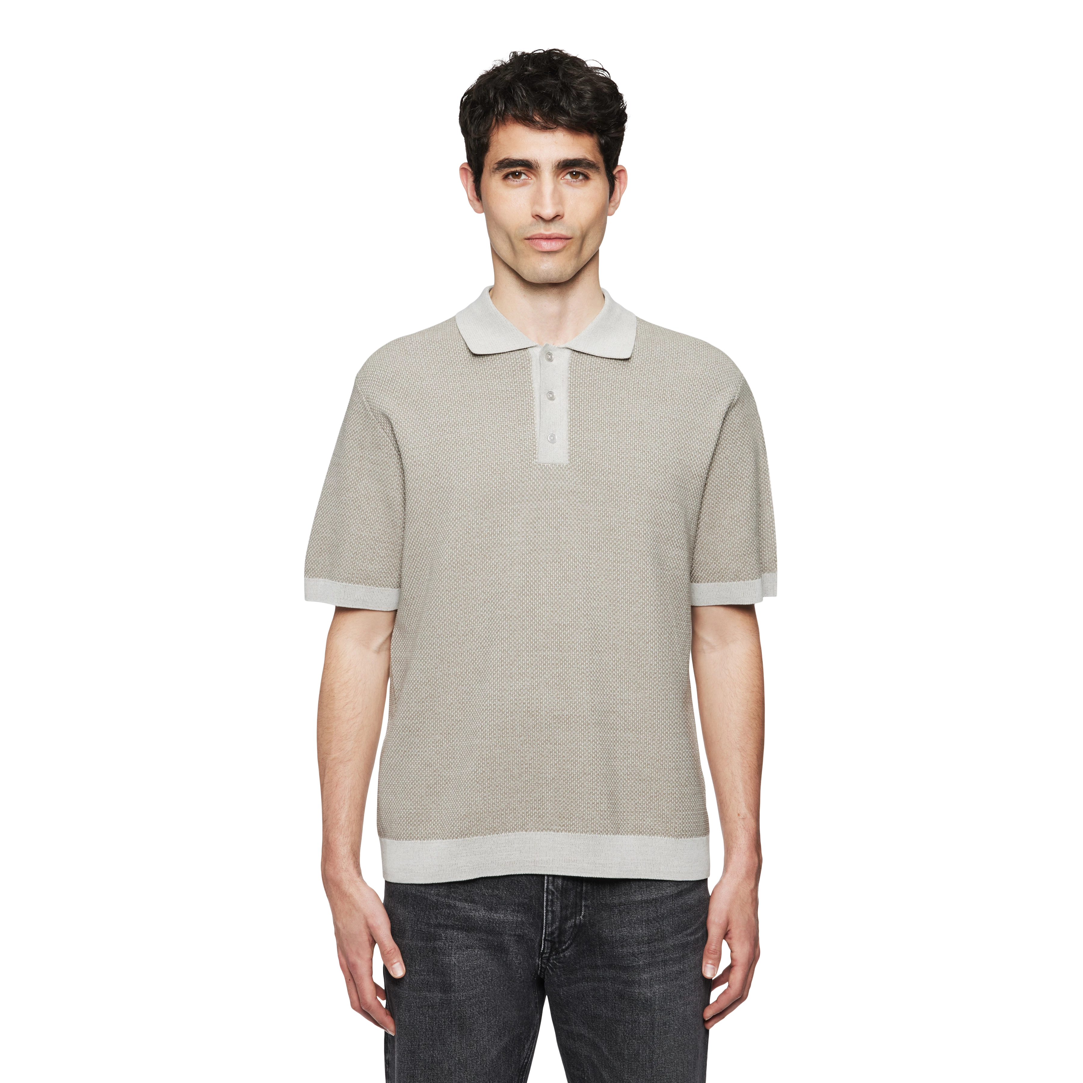 TAMIAN - Strick Polo in merzerisierter Baumwolle - Herren - beige - Frontansicht