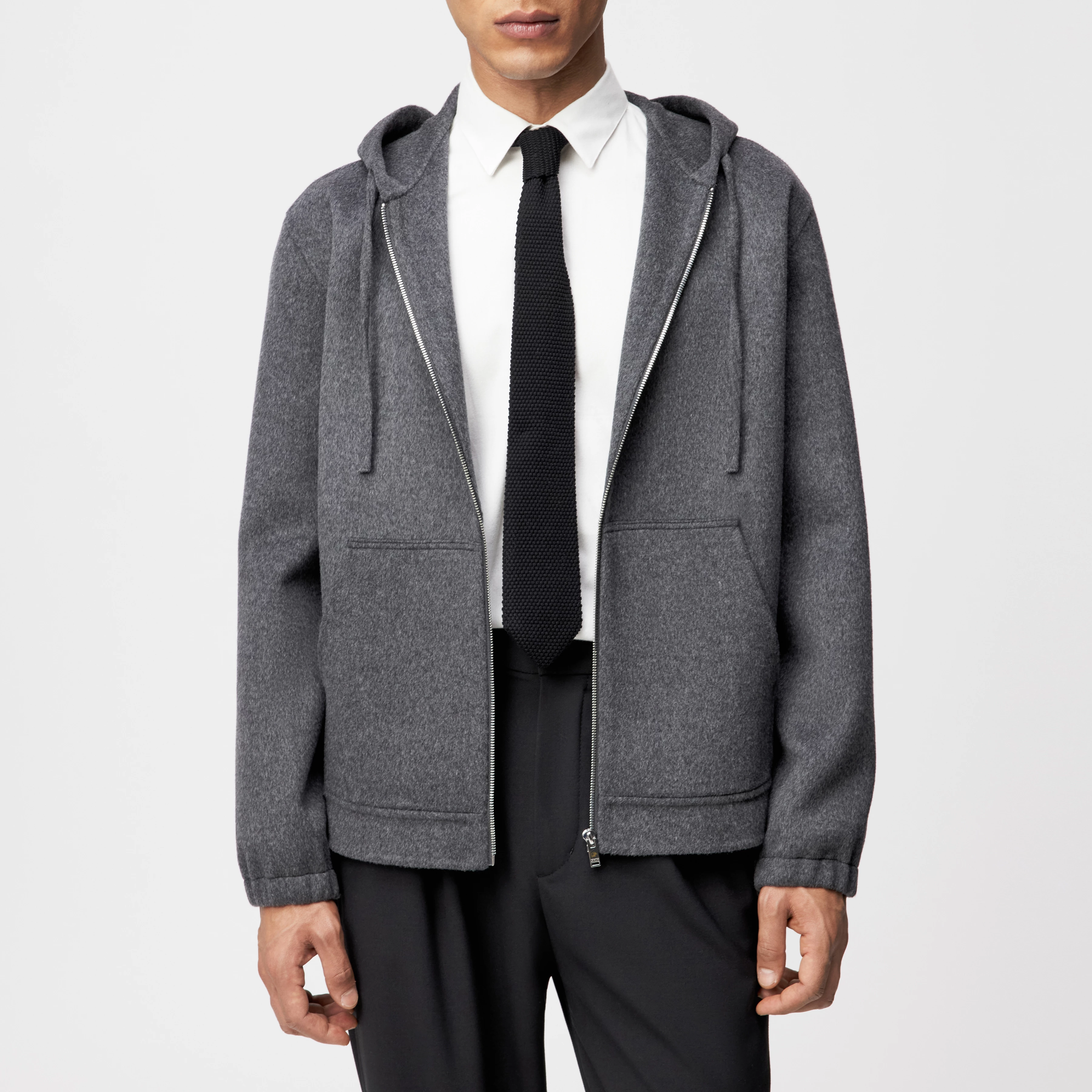 NOLENO - Kapuzenjacke in Woll-Doubleface - Herren - grau - Frontansicht