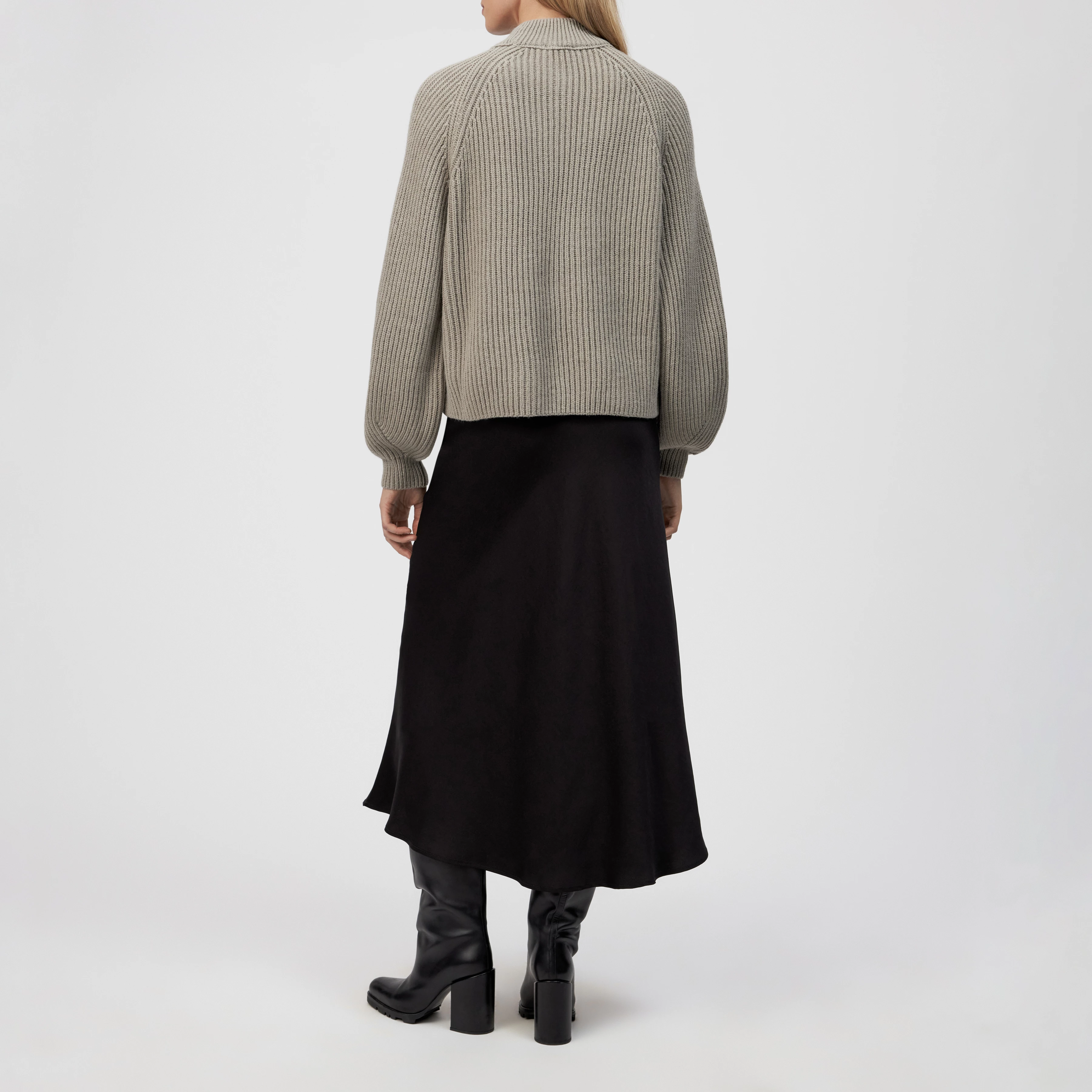 KIMONI - Sweater with balloon sleeves in wool and alpaca blend - women - beige - Rückansicht