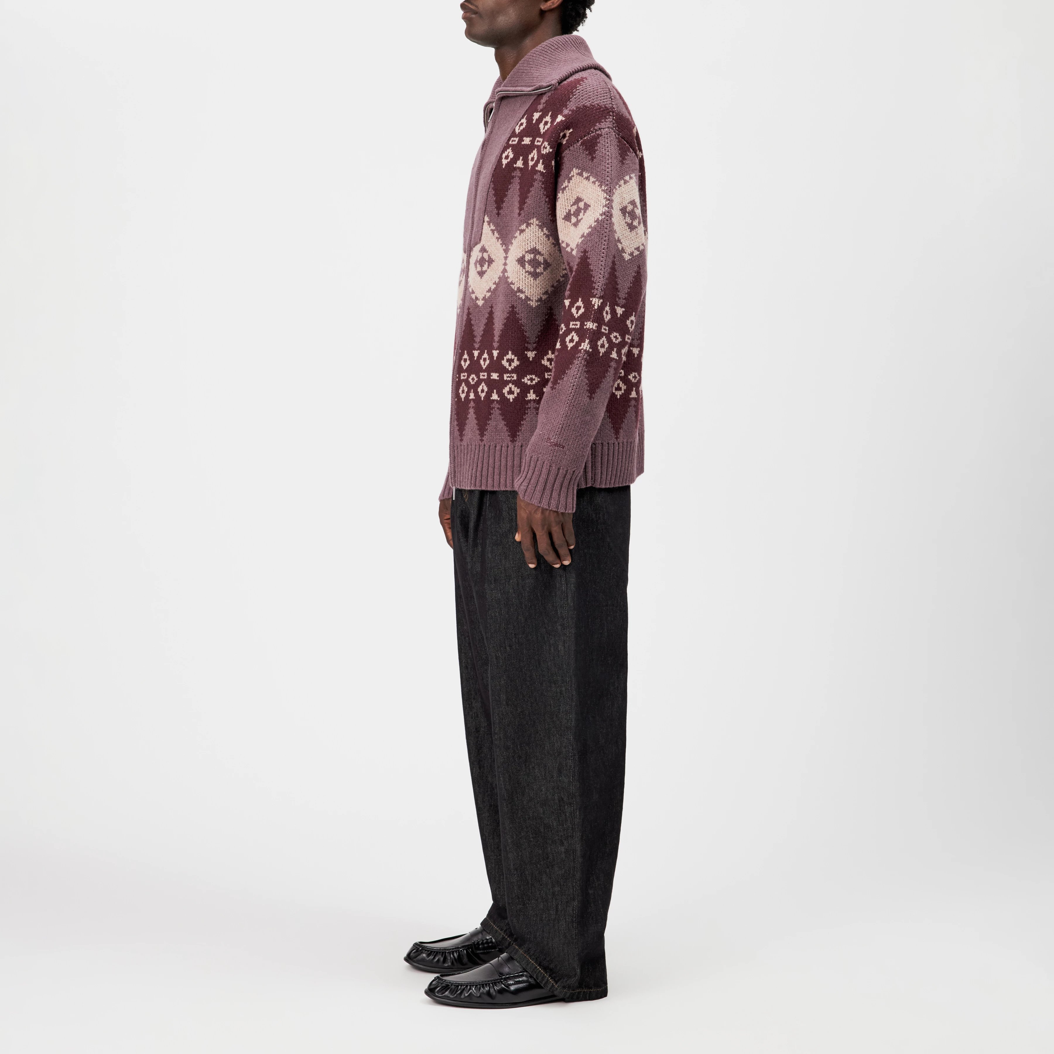 KYELL - Two-Way Zip Pullover in Jacquard Knit - men - red - Seitenansicht