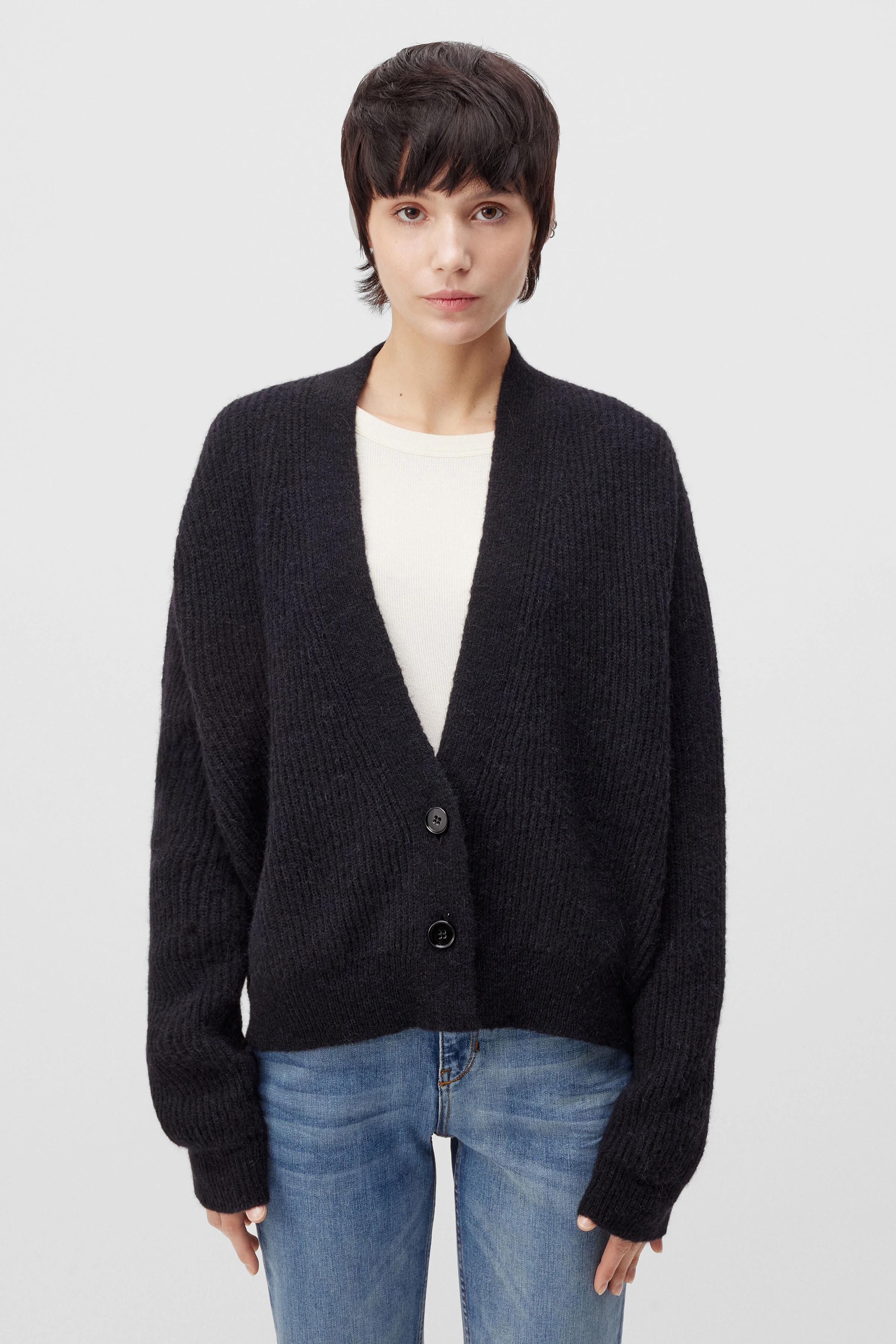 SONTJE - Veste en tricot en mélange d'alpaga et de laine - women - noir - Frontansicht