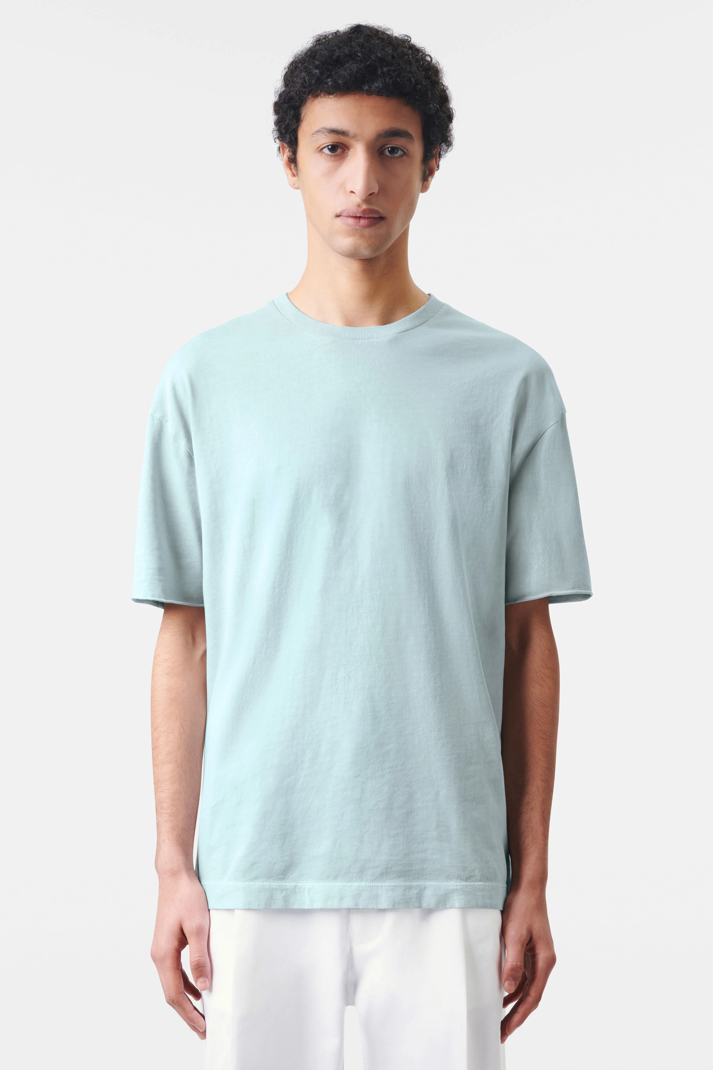 EROS - t-shirt with rolled edge in a washed look - men - blue - Frontansicht