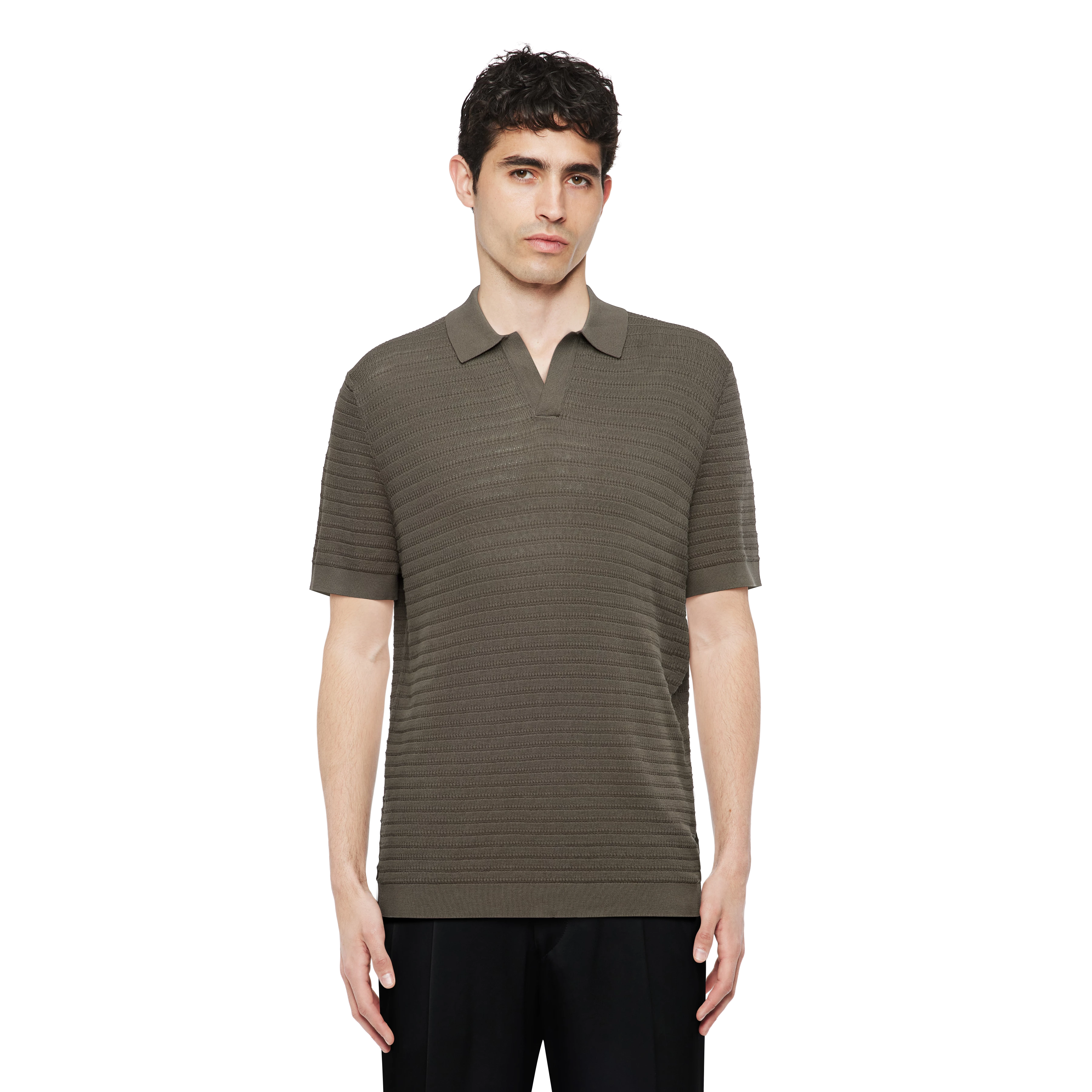 BRAIAN - Gebreide polo in gemerceriseerd katoen - heren - groen - Frontansicht