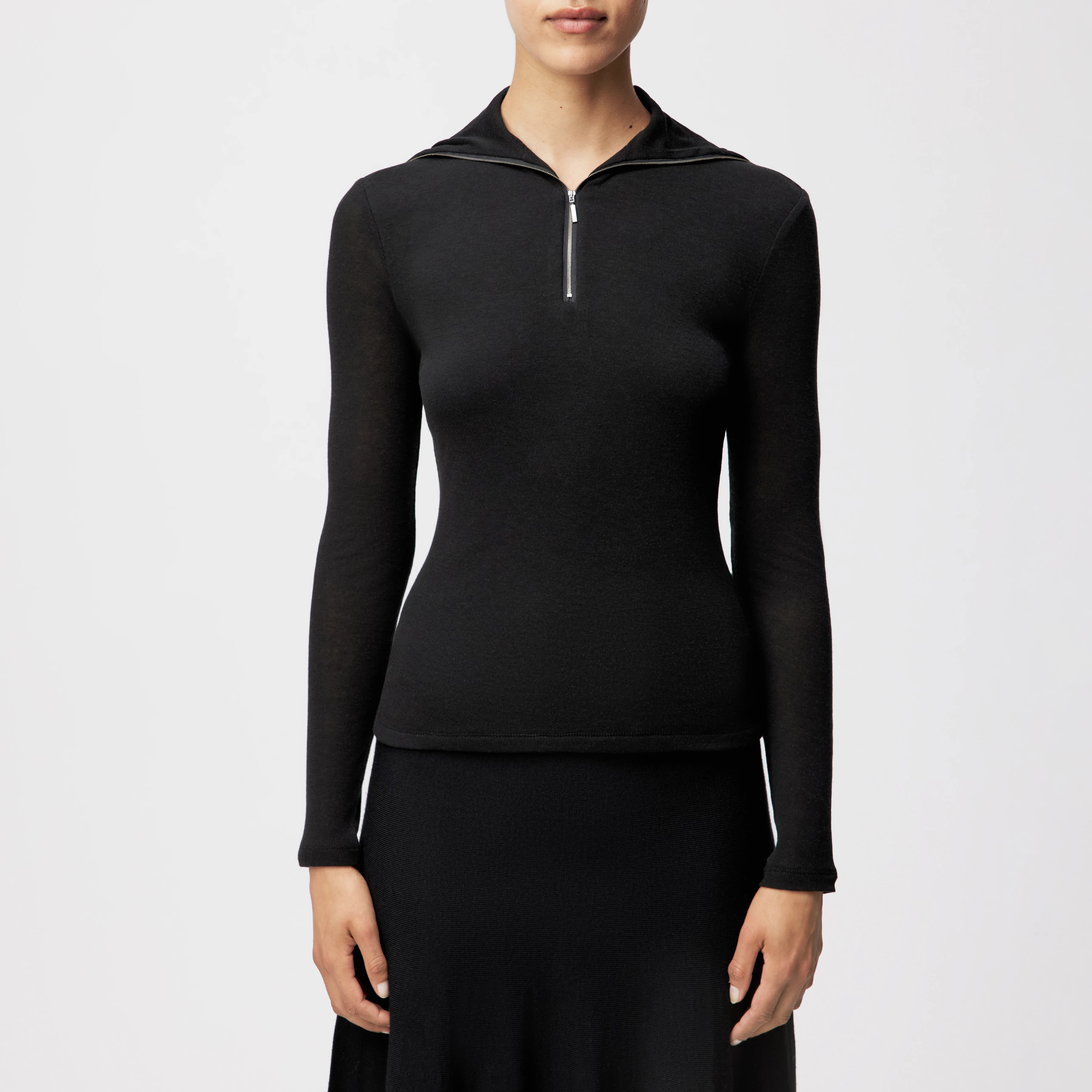 PAVIMA - Long-sleeved top in lyocell-wool blend - women - Natural Aluminium - Frontansicht