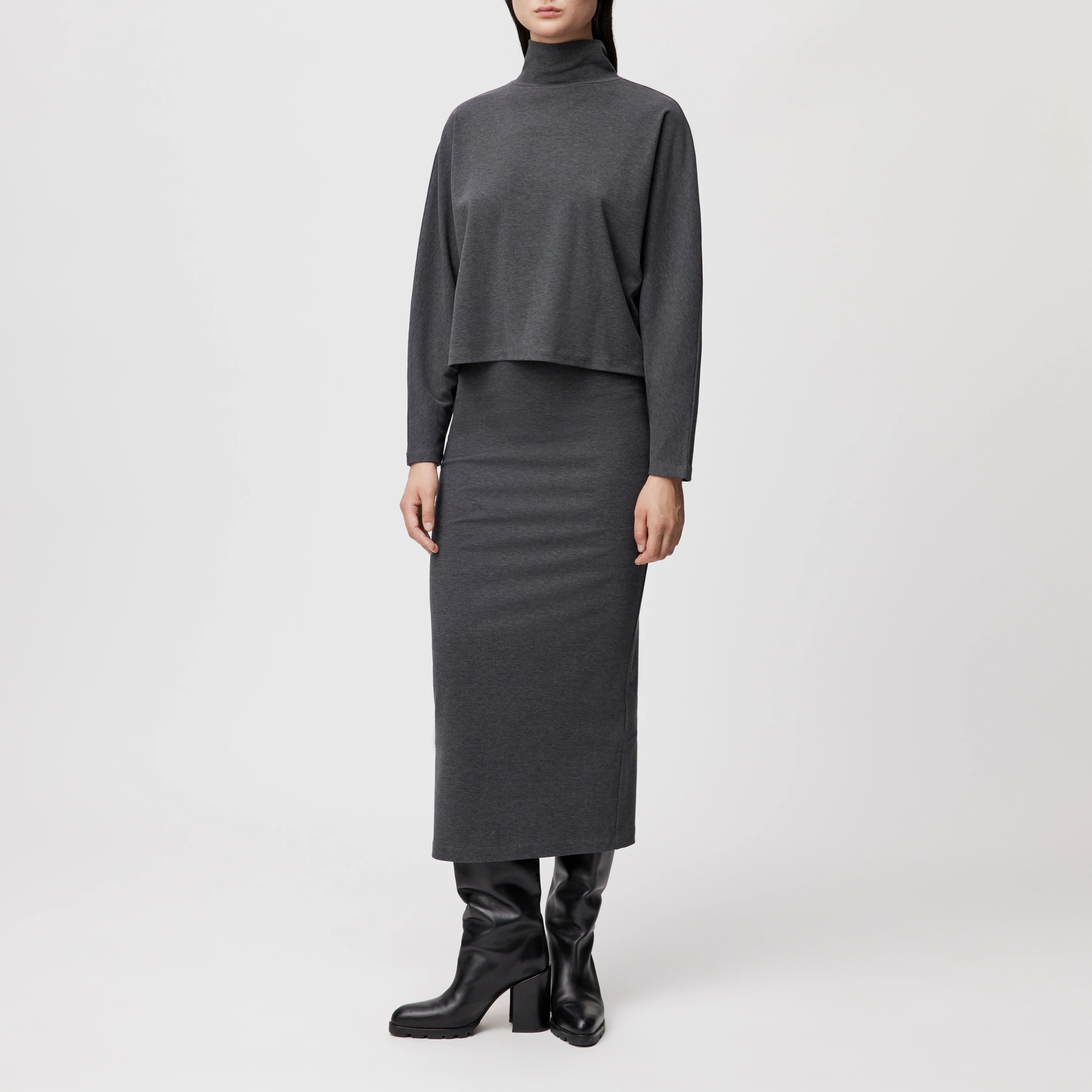 ASIRAL - Batwing shirt in Lyocell blend with wool look - women - grey - Ganzkörper-Frontansicht
