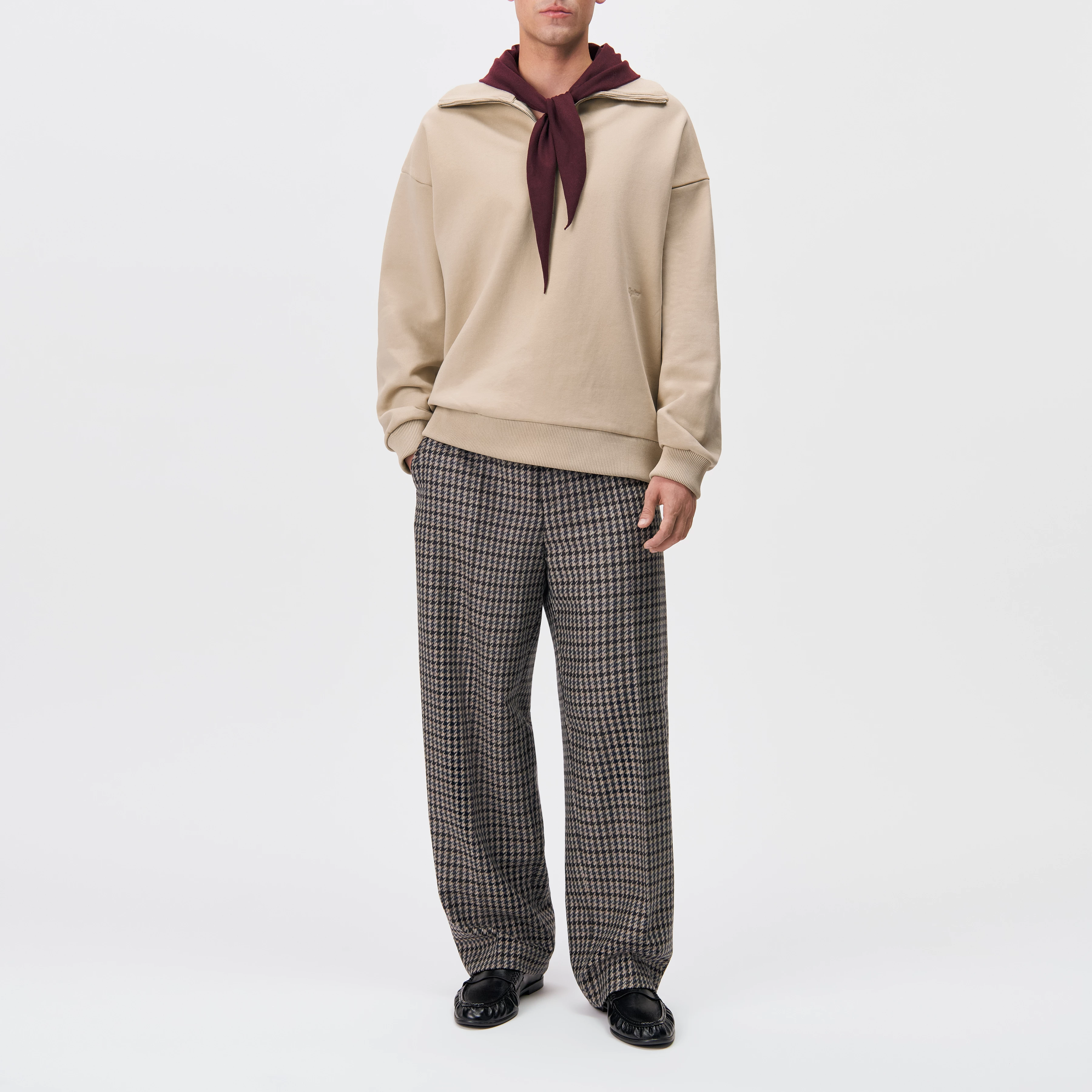 KAILEP - Half-zip troyer sweatshirt in cotton blend - men - beige - Ganzkörper-Frontansicht
