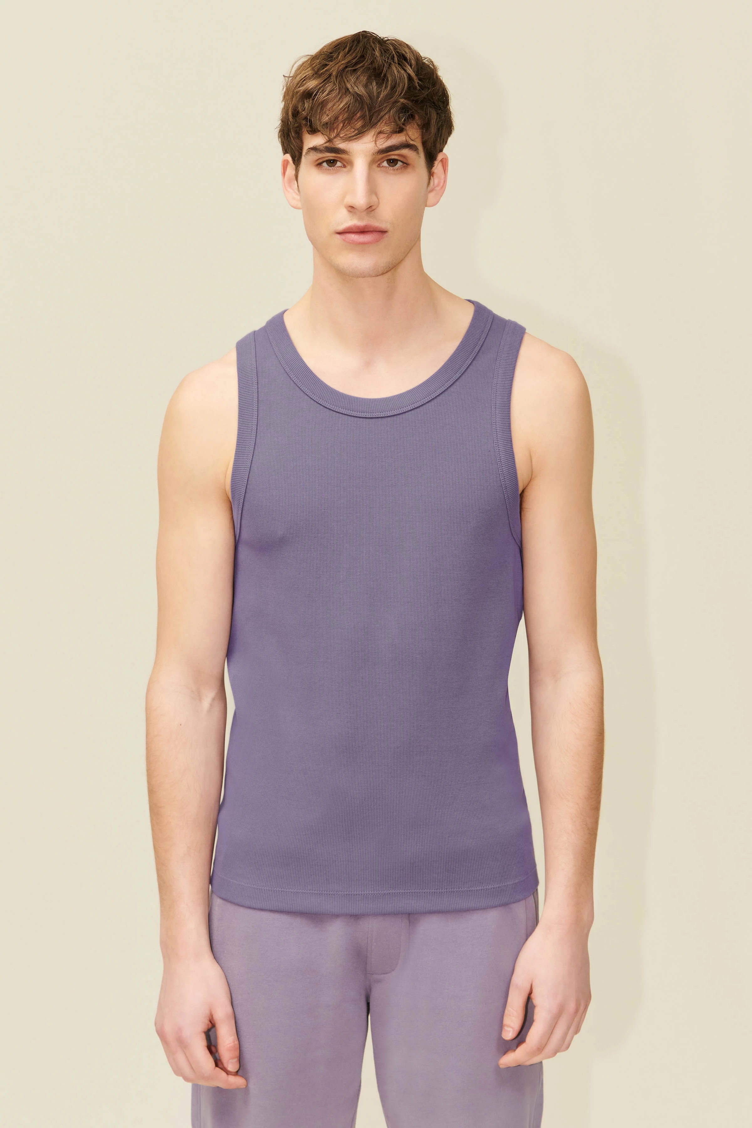 NATHAN - Body-hugging ribbed tank top in cotton - men - purple - Frontansicht