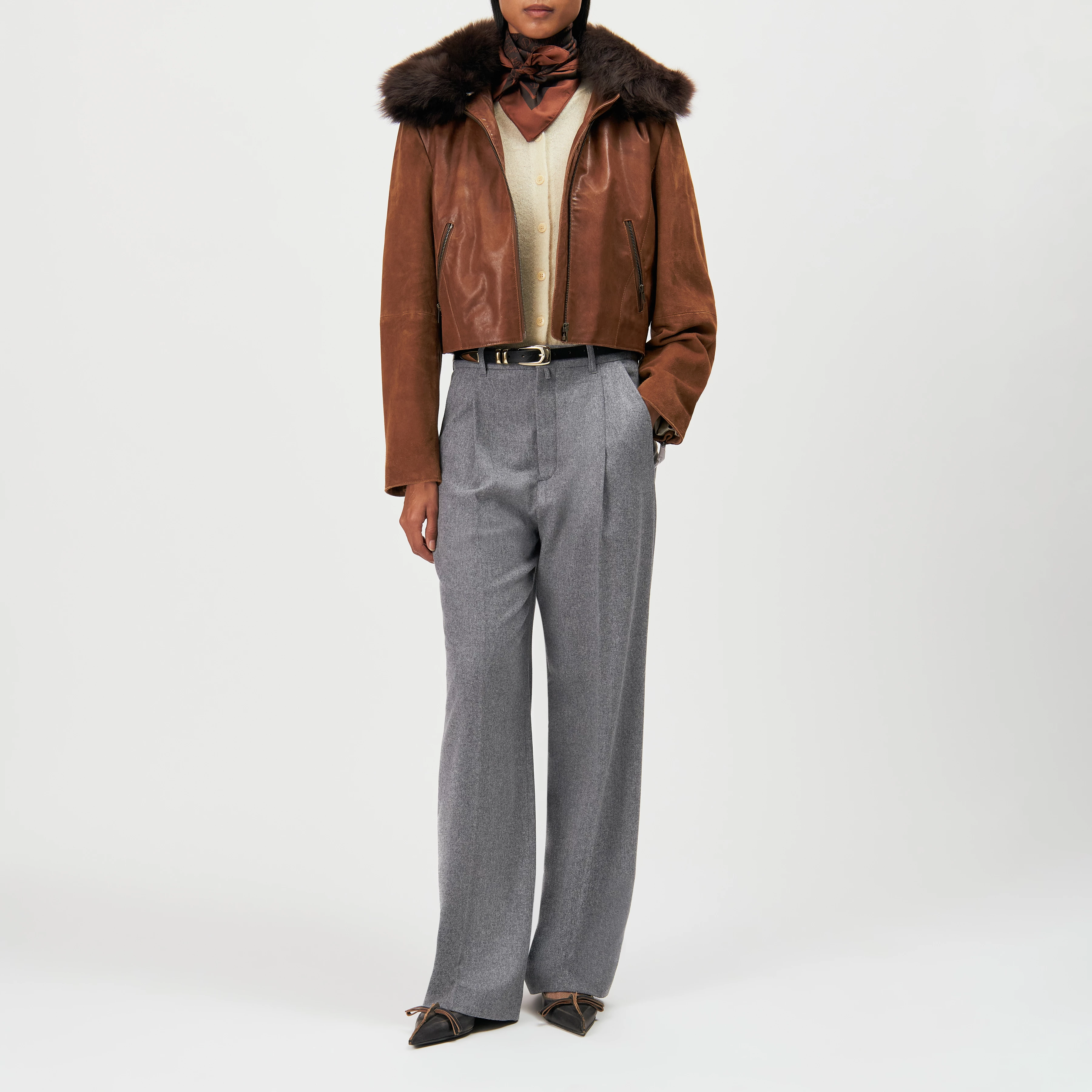 HARDLY - Wide pleat trousers in wool blend - women - grey - Ganzkörper-Frontansicht