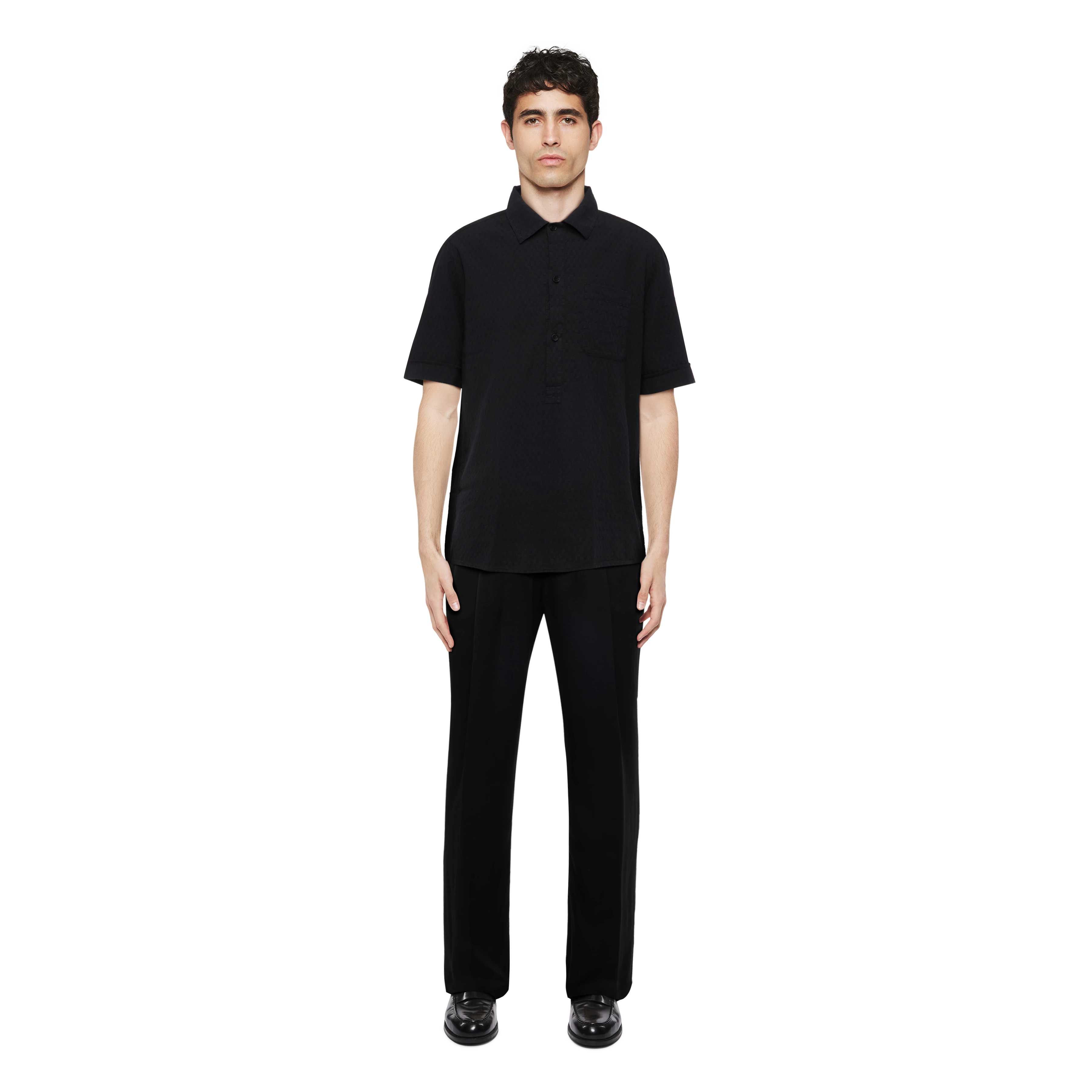 VIGOMO - Chemise avec poche de poitrine en seersucker - men - noir - Ganzkörper-Frontansicht