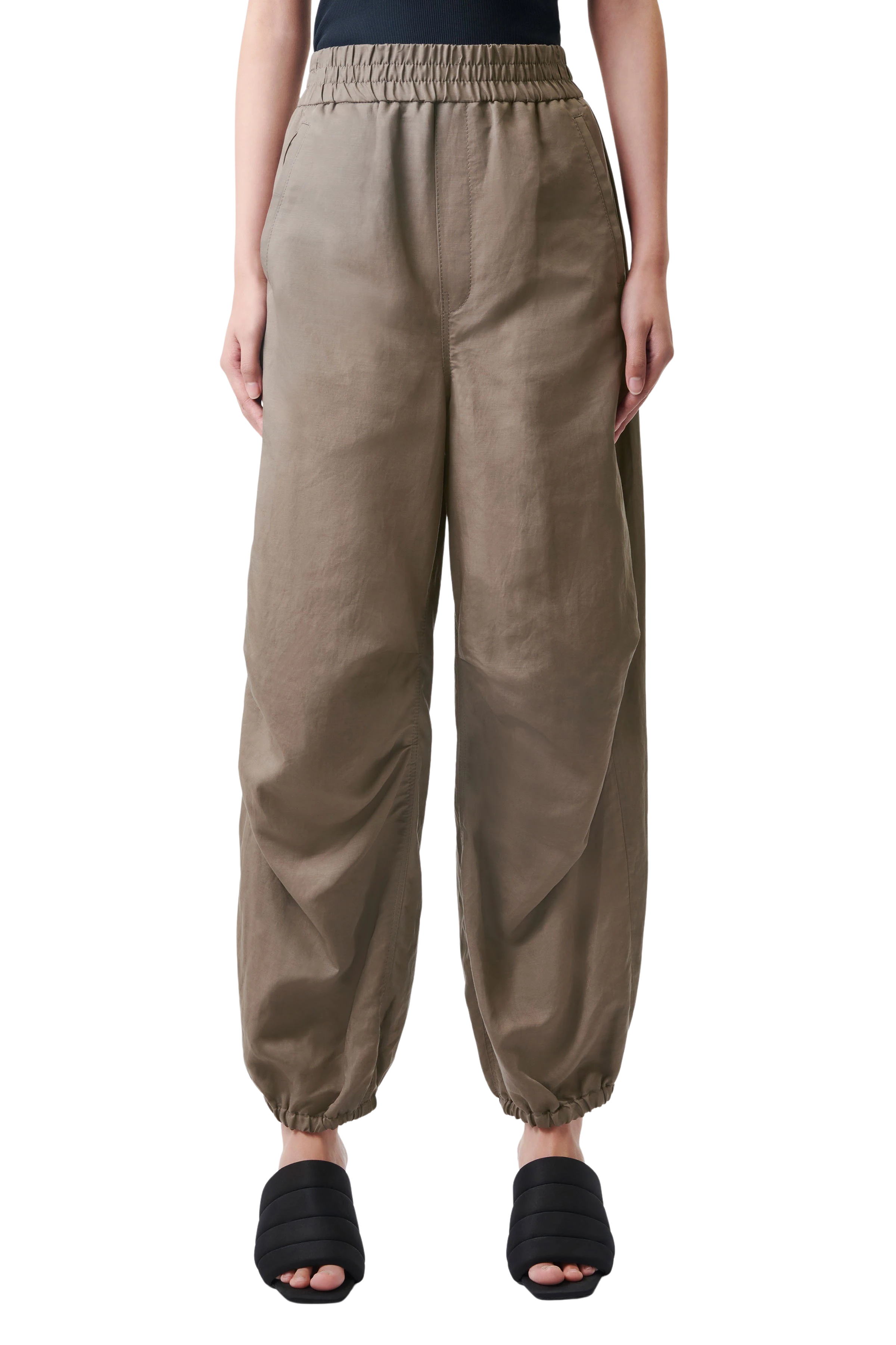 ECONOMY - High-waist aviator trousers in a technical cotton blend - women - green - Frontansicht